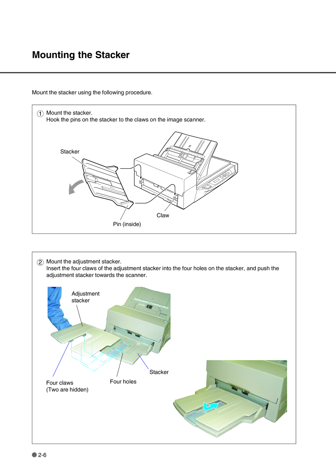 Fujitsu fi-4750L manual Mounting the Stacker 