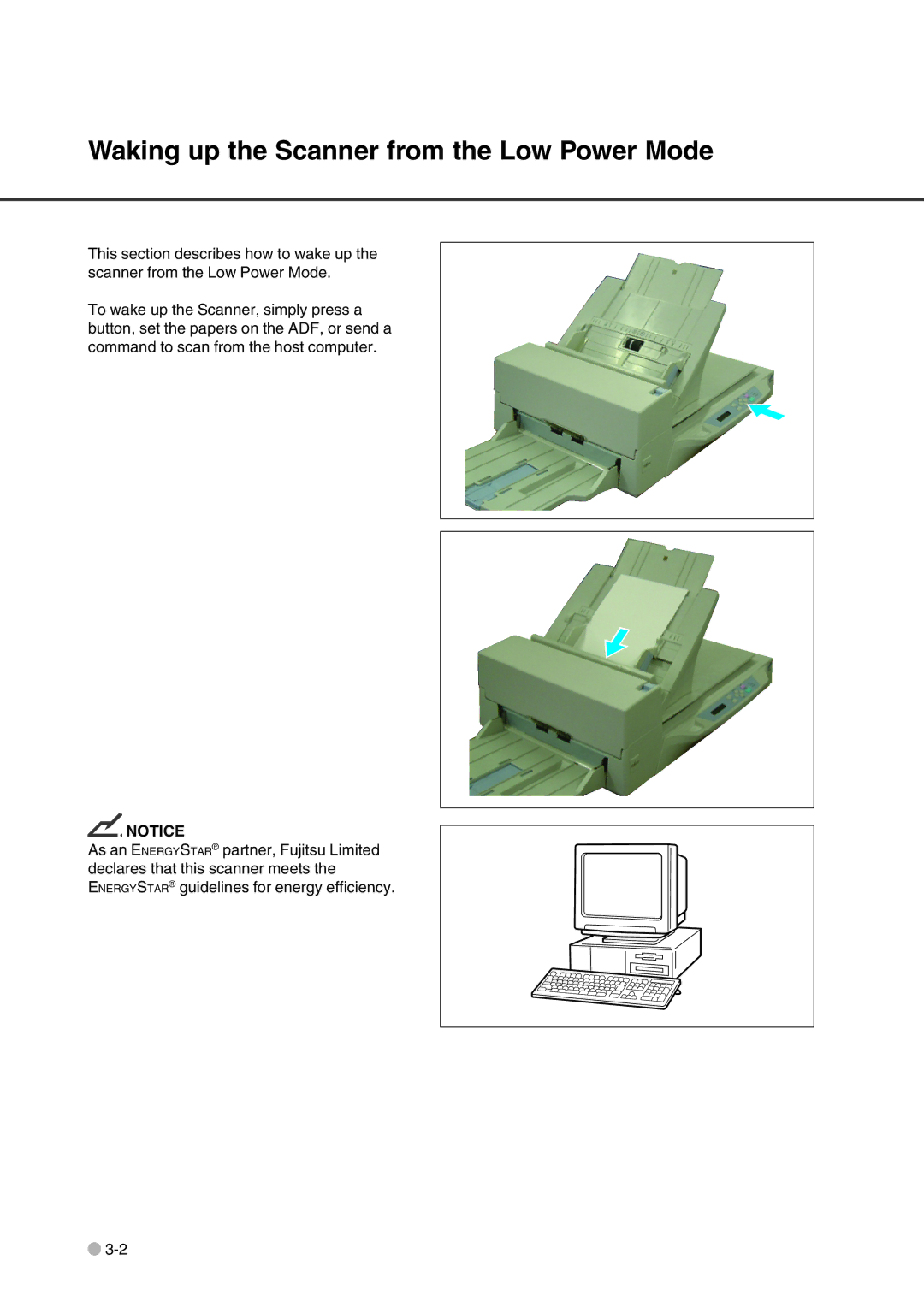 Fujitsu fi-4750L manual Waking up the Scanner from the Low Power Mode 