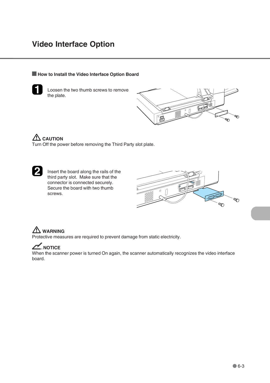 Fujitsu fi-4750L manual How to Install the Video Interface Option Board 