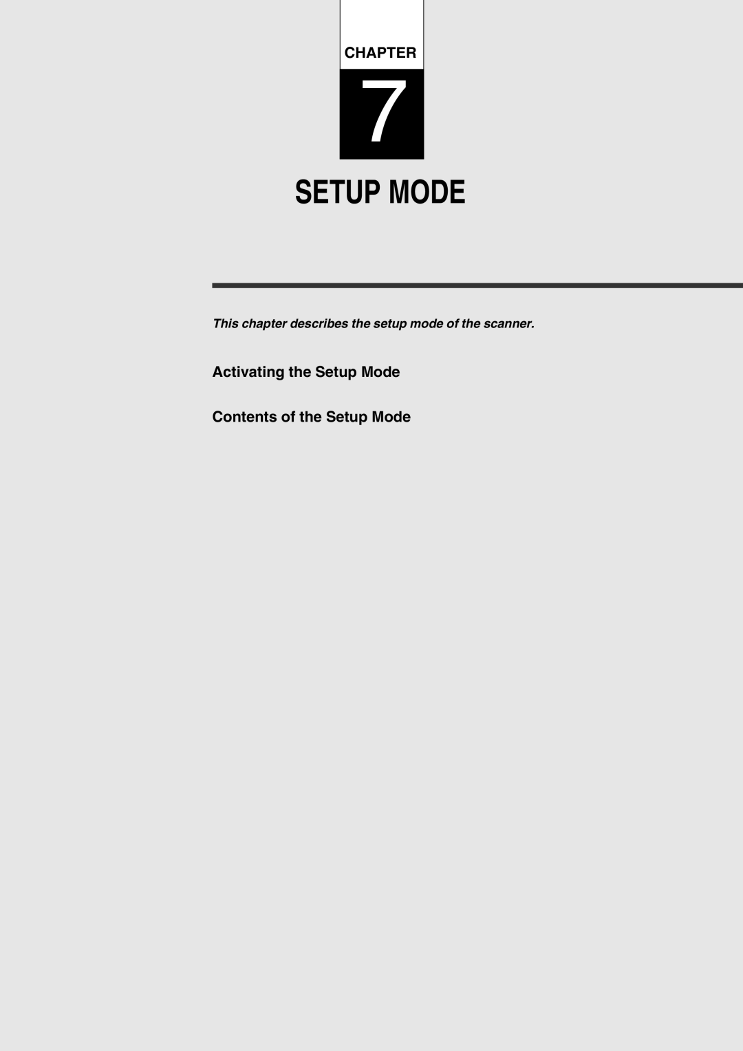 Fujitsu fi-4750L manual Activating the Setup Mode Contents of the Setup Mode 