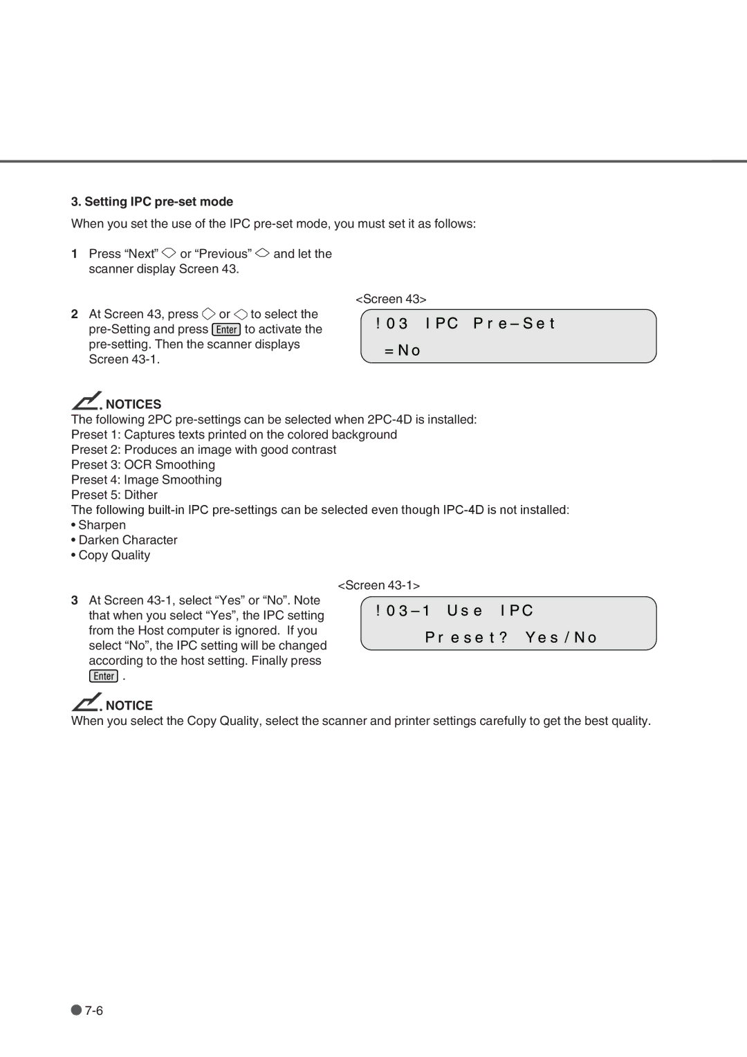 Fujitsu fi-4750L manual Setting IPC pre-set mode 