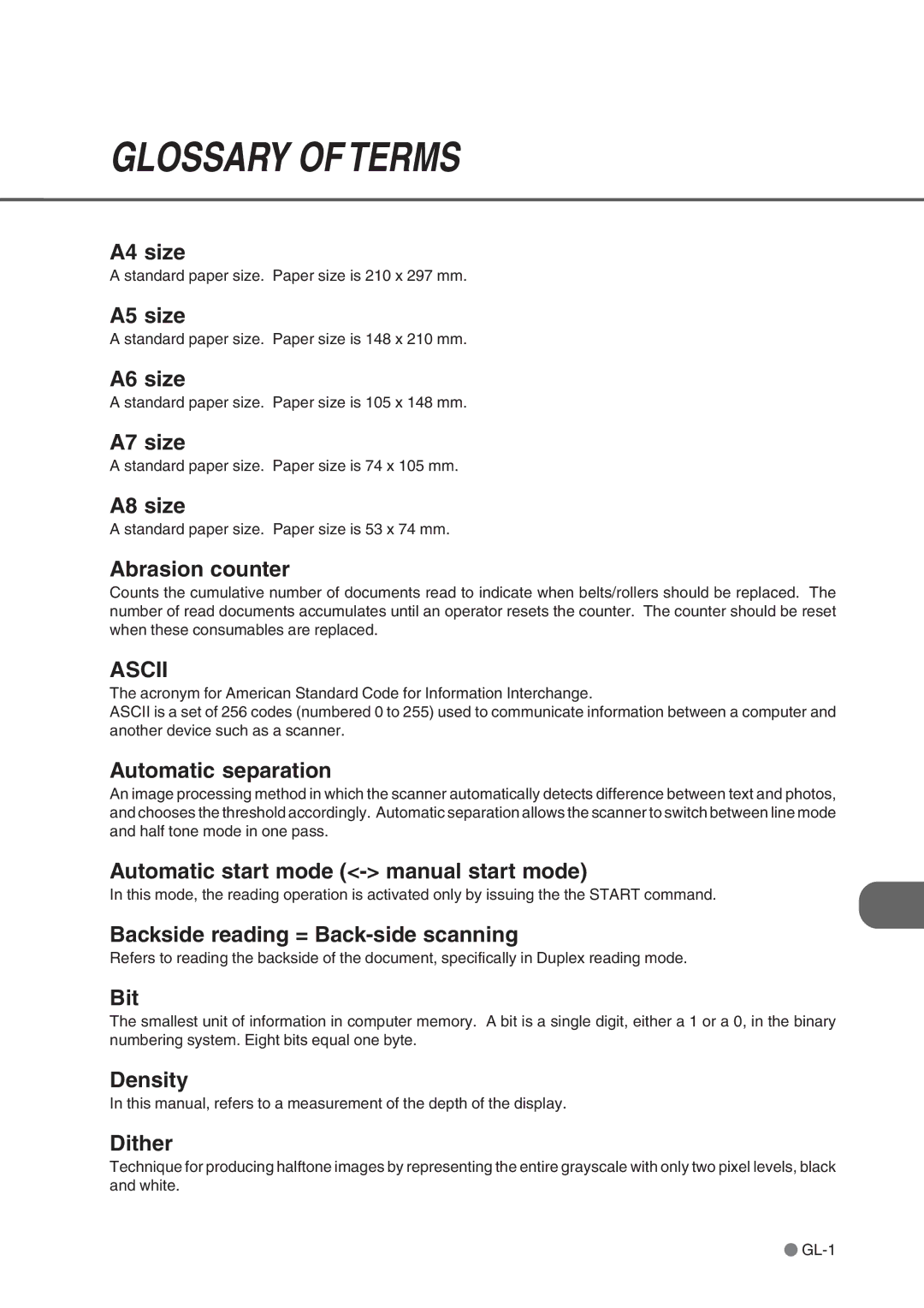 Fujitsu fi-4750L manual Glossary of Terms 