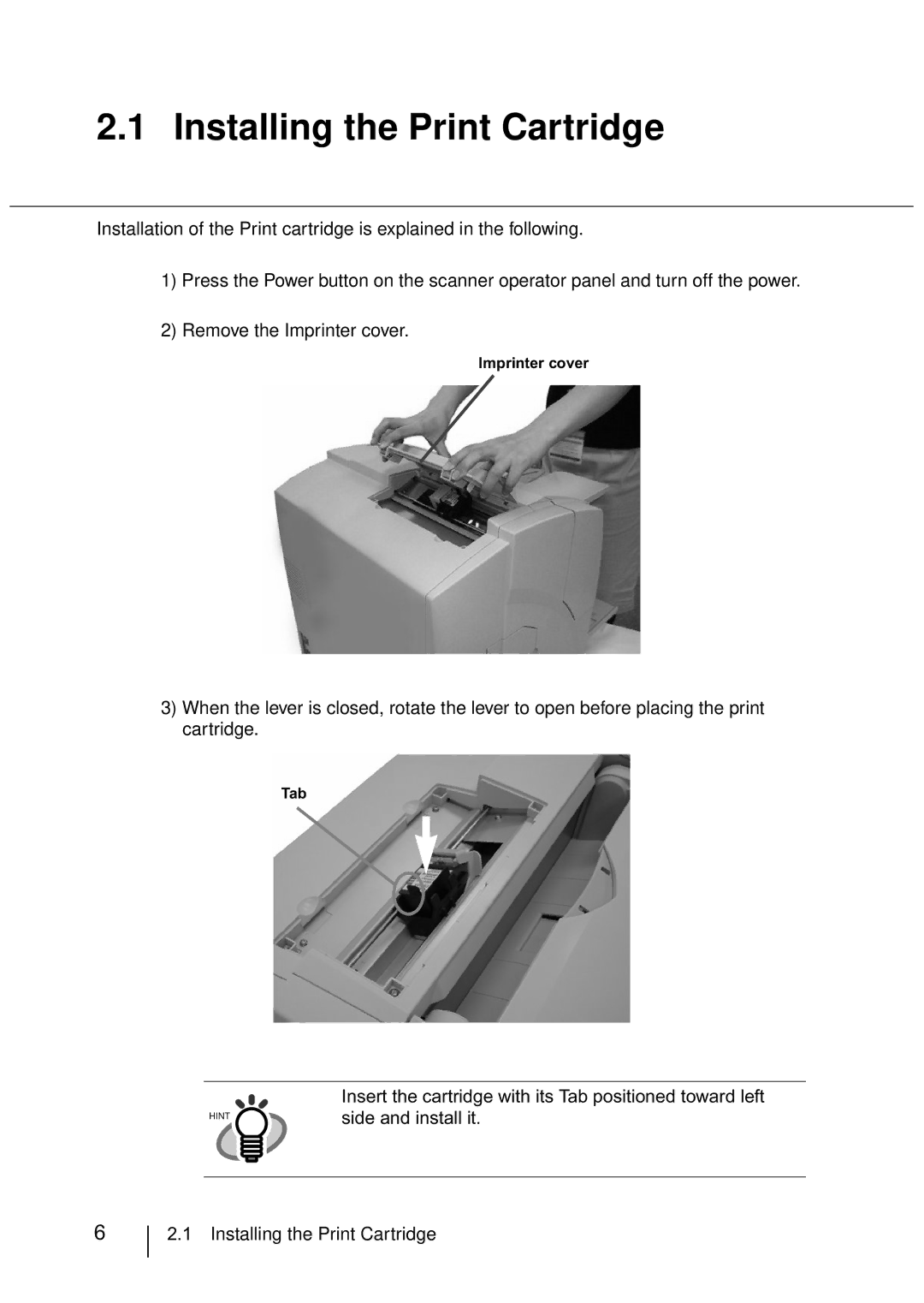 Fujitsu FI-486PRRE manual Installing the Print Cartridge 