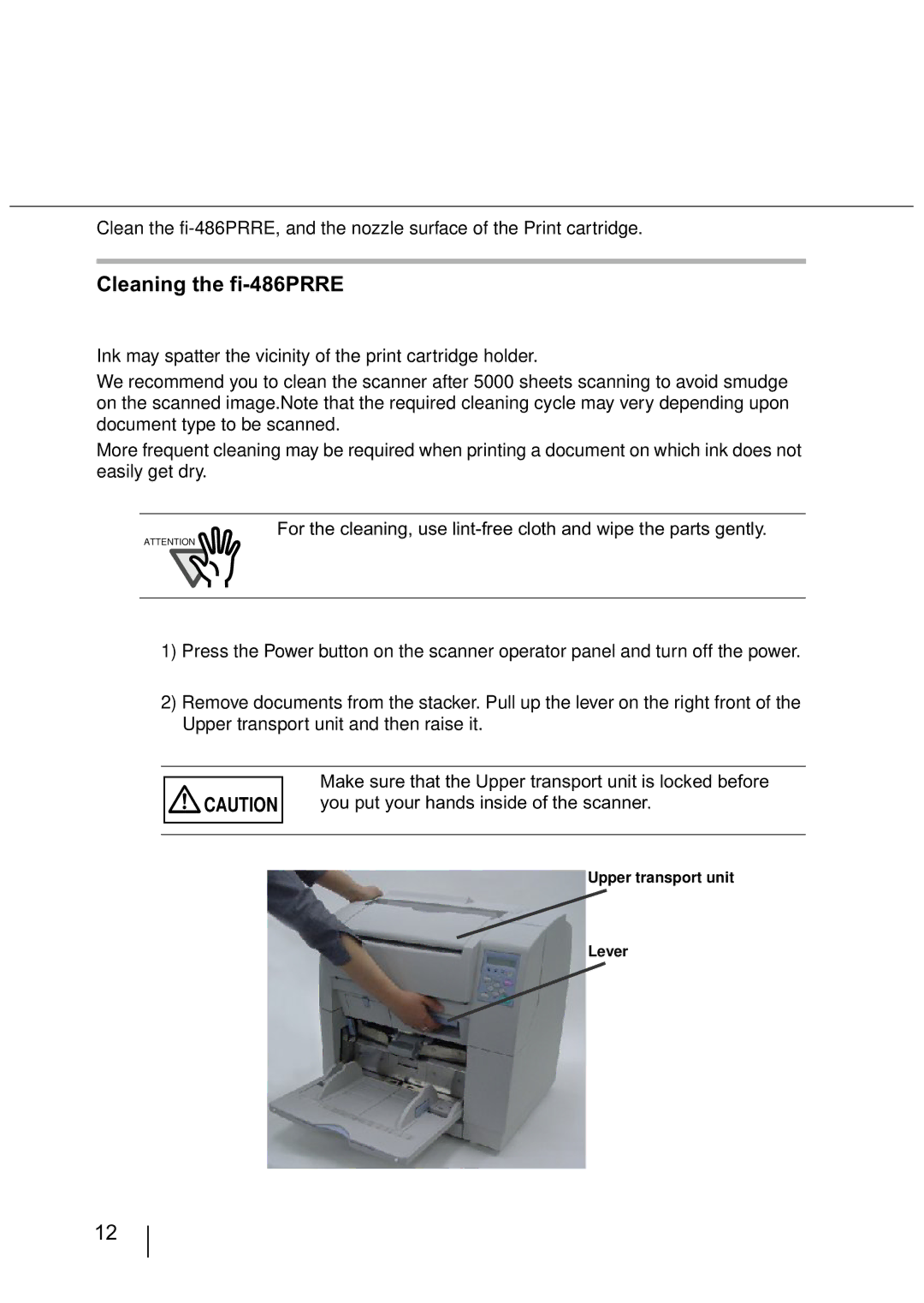 Fujitsu FI-486PRRE manual Cleaning the fi-486PRRE 