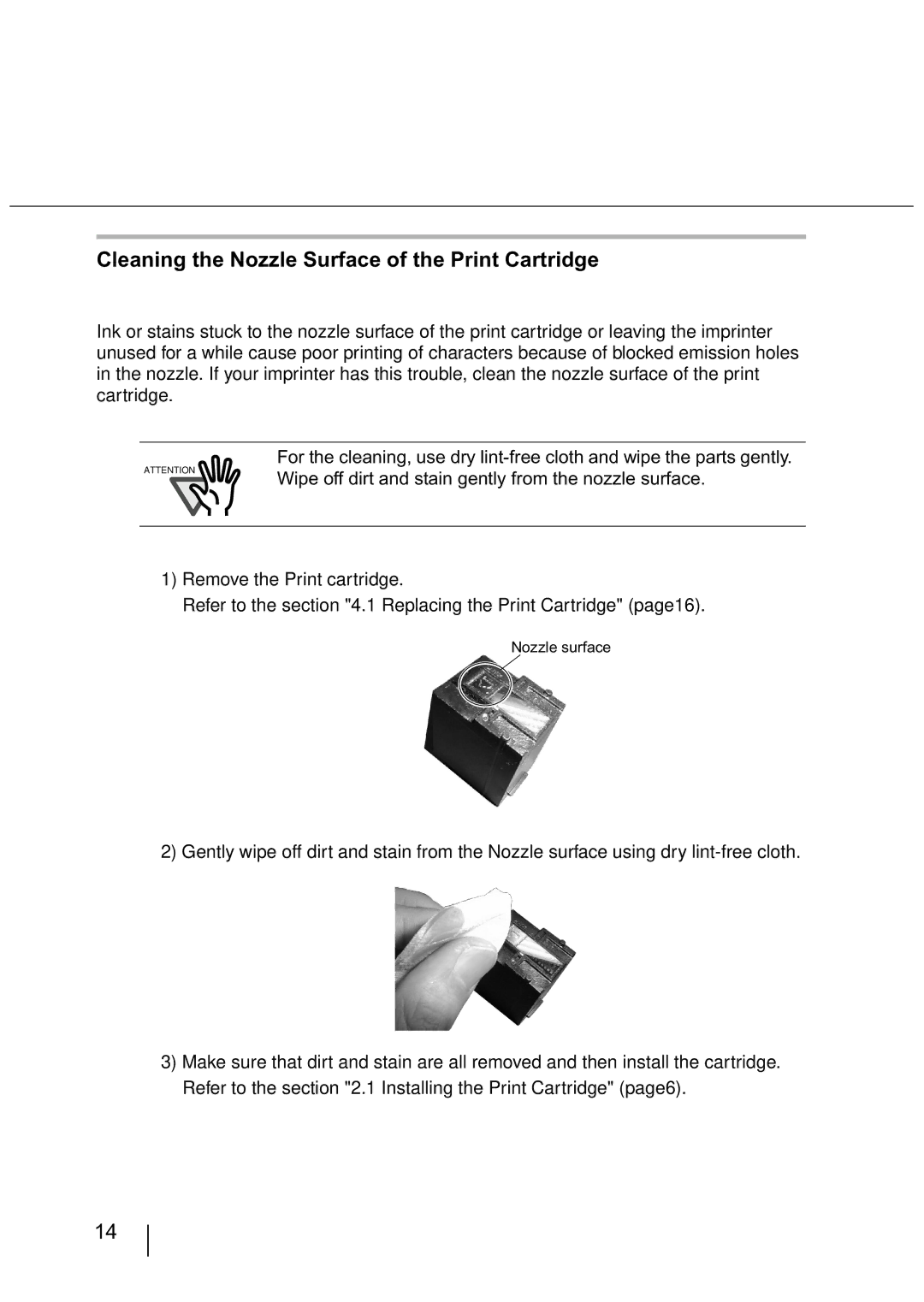 Fujitsu FI-486PRRE manual Cleaning the Nozzle Surface of the Print Cartridge 