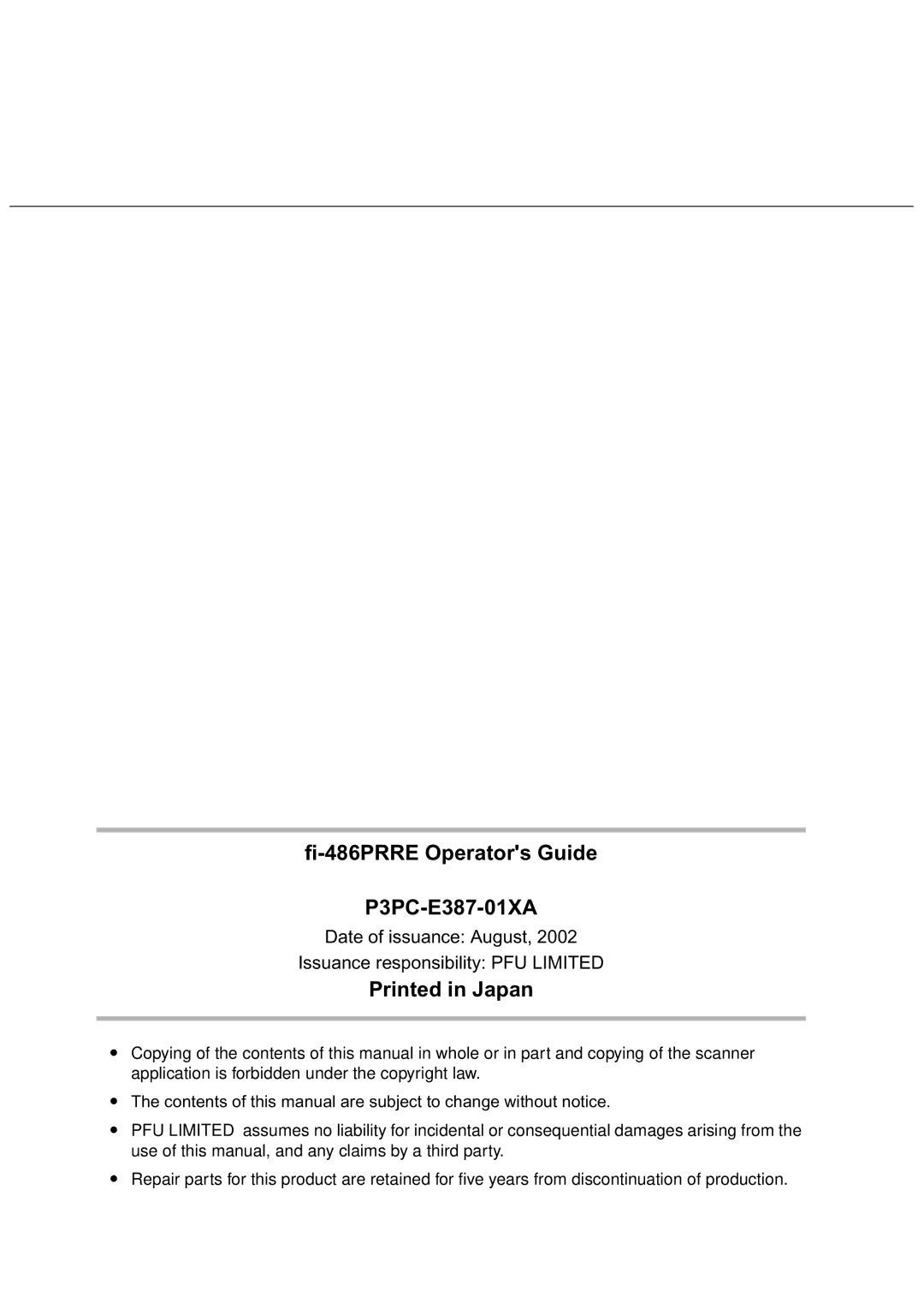 Fujitsu FI-486PRRE manual Fi-486PRRE Operators Guide P3PC-E387-01XA 