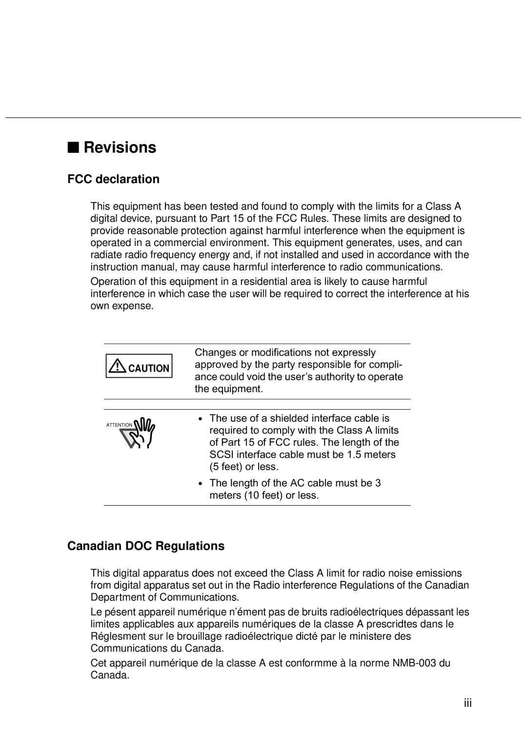 Fujitsu FI-486PRRE manual FCC declaration, Canadian DOC Regulations 