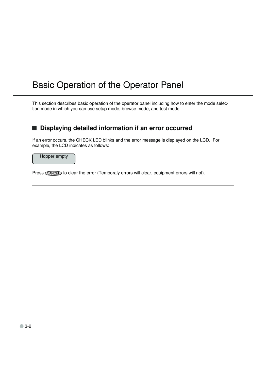 Fujitsu fi-4990C manual Basic Operation of the Operator Panel, Displaying detailed information if an error occurred 