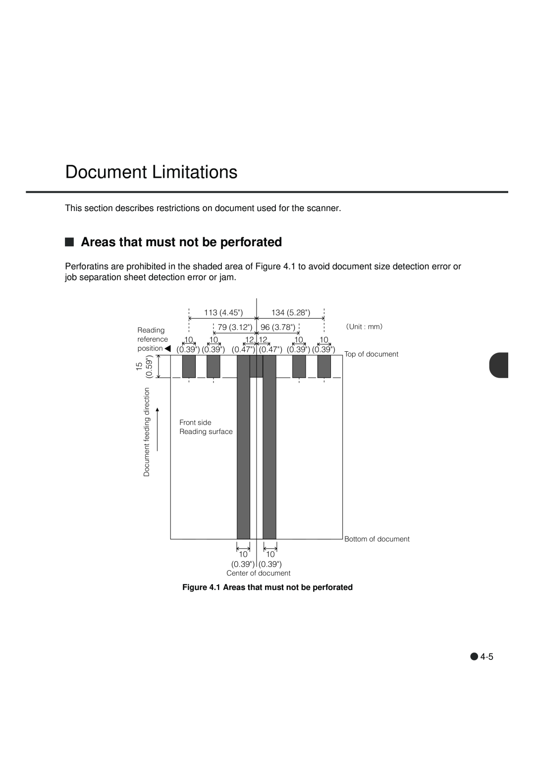 Fujitsu fi-4990C manual Document Limitations, Areas that must not be perforated 