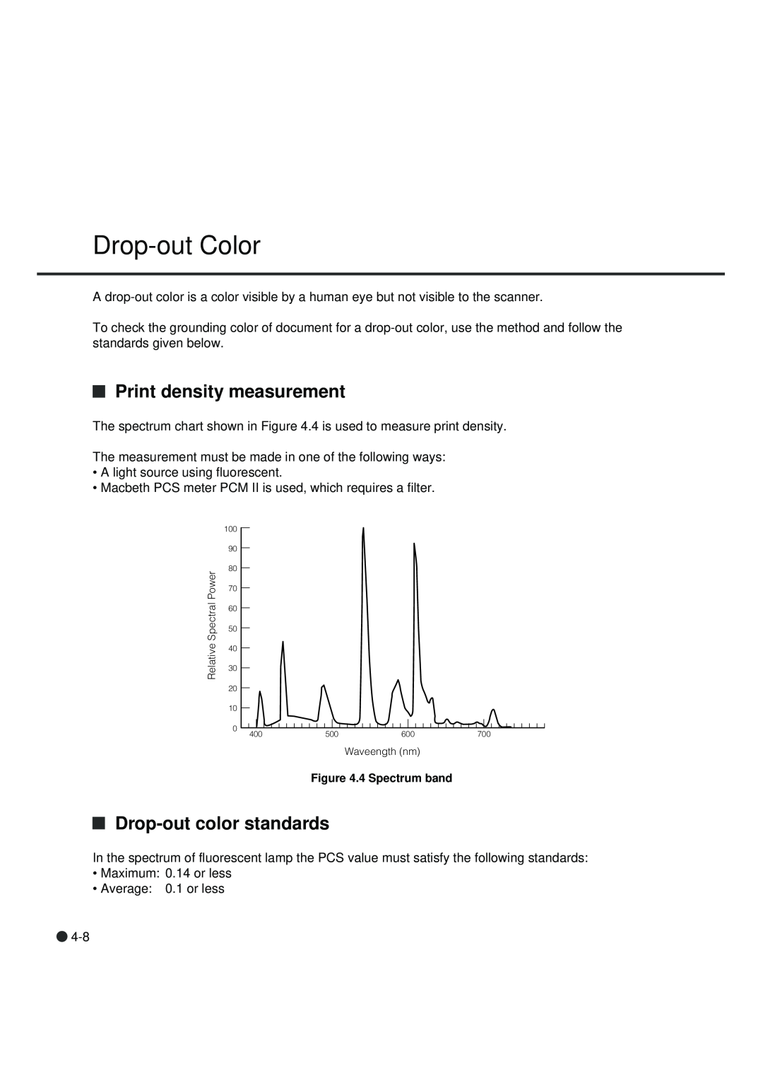 Fujitsu fi-4990C manual Drop-out Color, Print density measurement, Drop-out color standards 