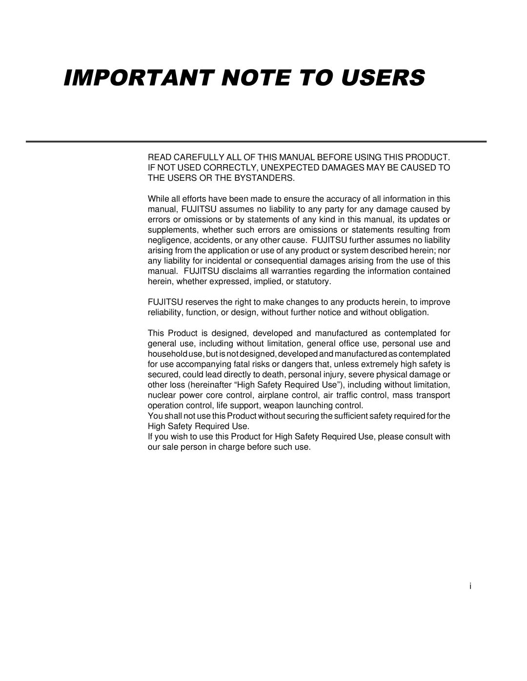 Fujitsu fi-4990C manual Important Note To Users 