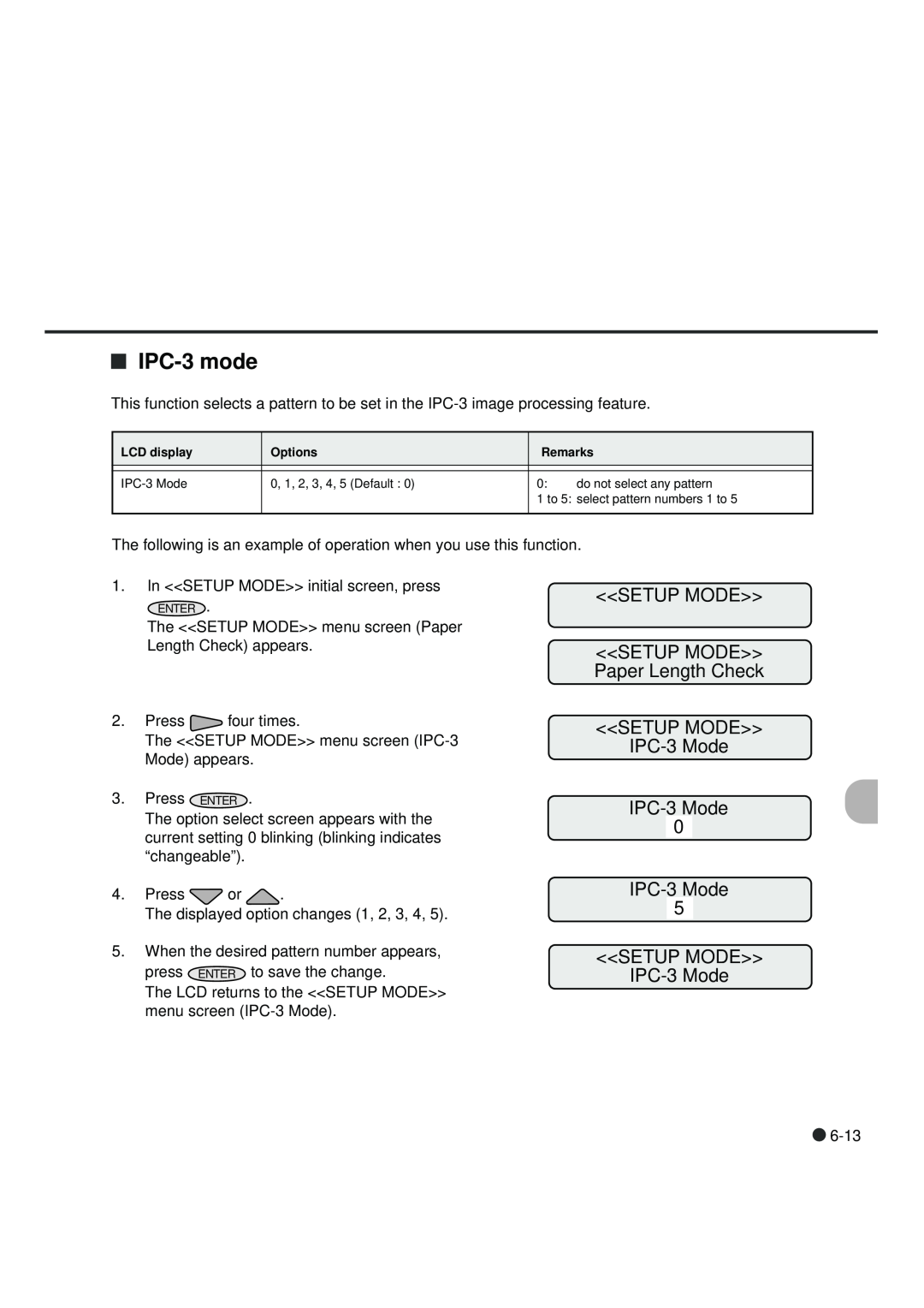 Fujitsu fi-4990C manual IPC-3 mode, SETUP MODE SETUP MODE Paper Length Check SETUP MODE IPC-3 Mode 