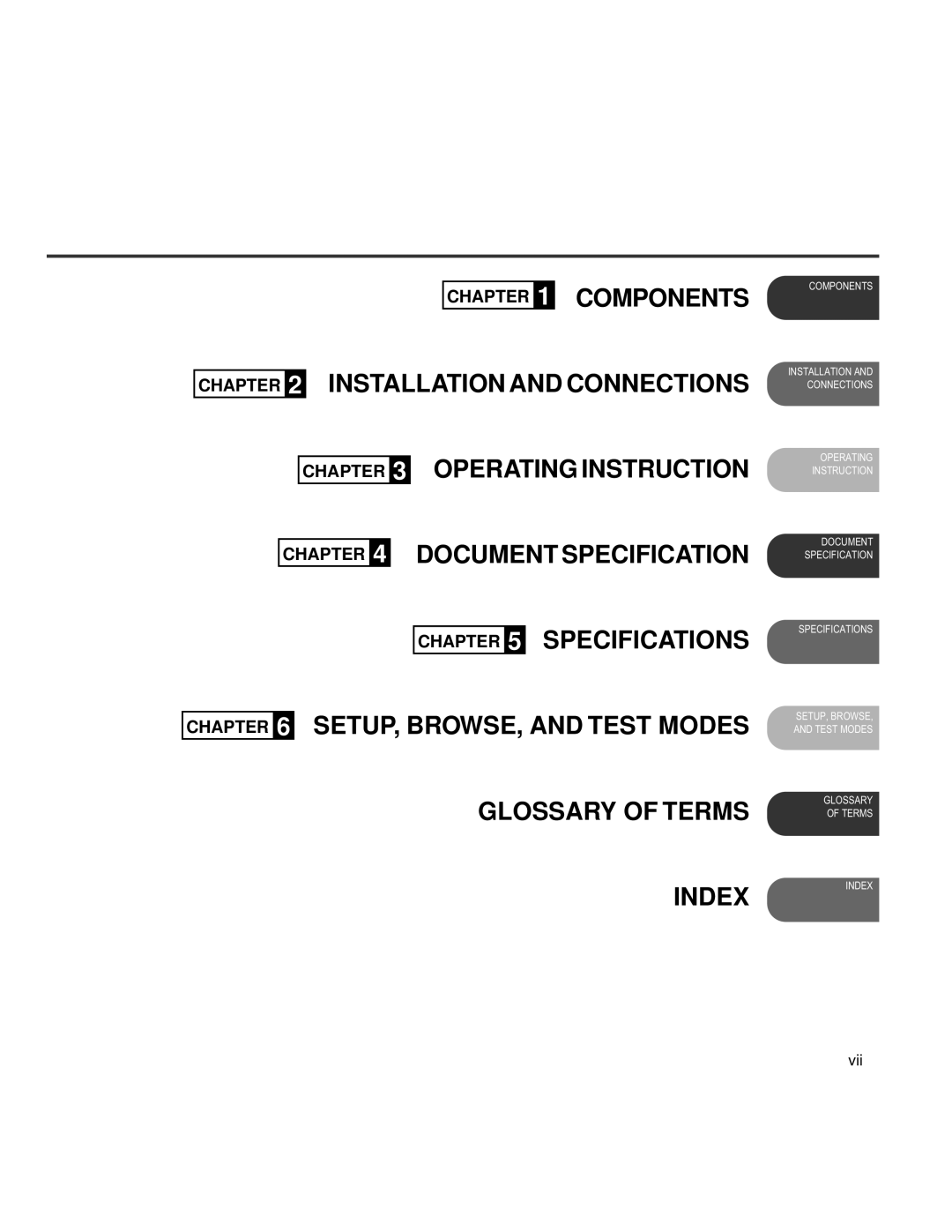 Fujitsu fi-4990C Components, Installation And Connections, Operating Instruction Document Specification, Chapter, Index 