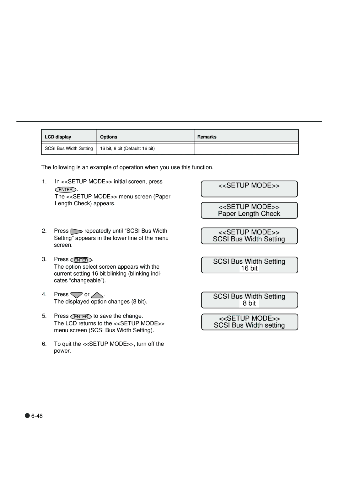 Fujitsu fi-4990C manual Scsi Bus Width Setting 16 bit Bit, Scsi Bus Width setting 