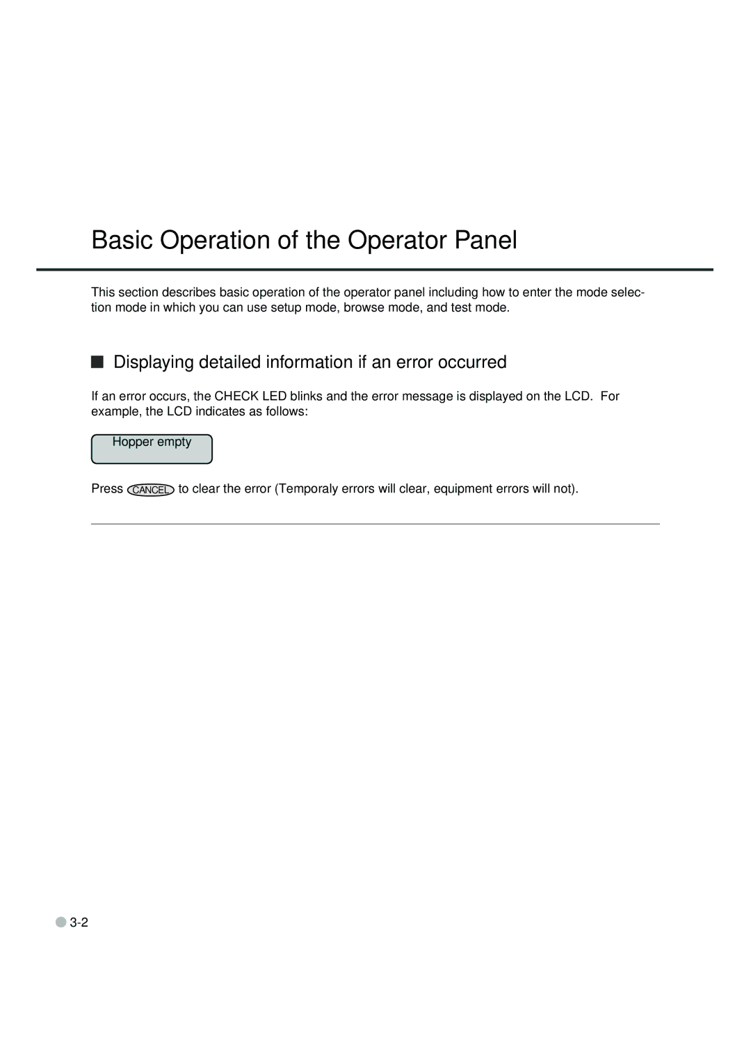 Fujitsu fi-4990C manual Basic Operation of the Operator Panel, Displaying detailed information if an error occurred 