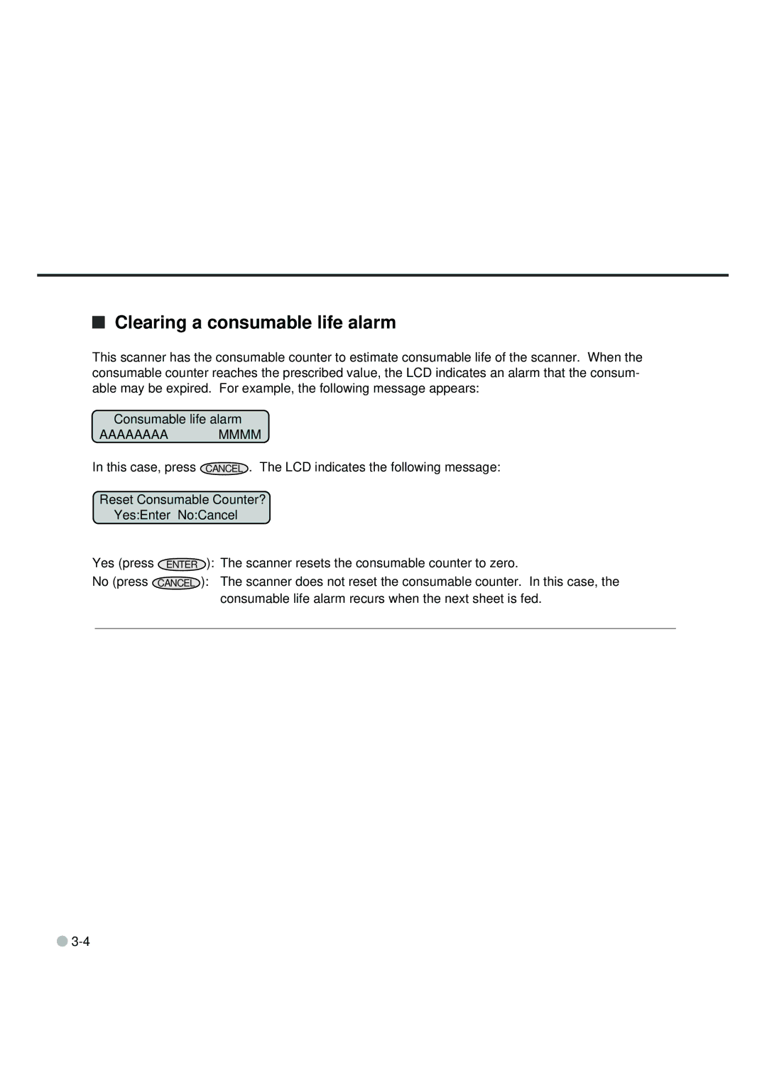 Fujitsu fi-4990C manual Clearing a consumable life alarm, Aaaaaaaa Mmmm 