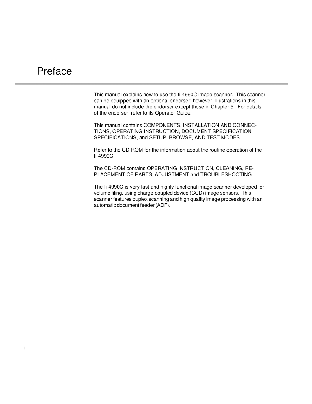 Fujitsu fi-4990C manual Preface, TIONS, Operating INSTRUCTION, Document Specification 