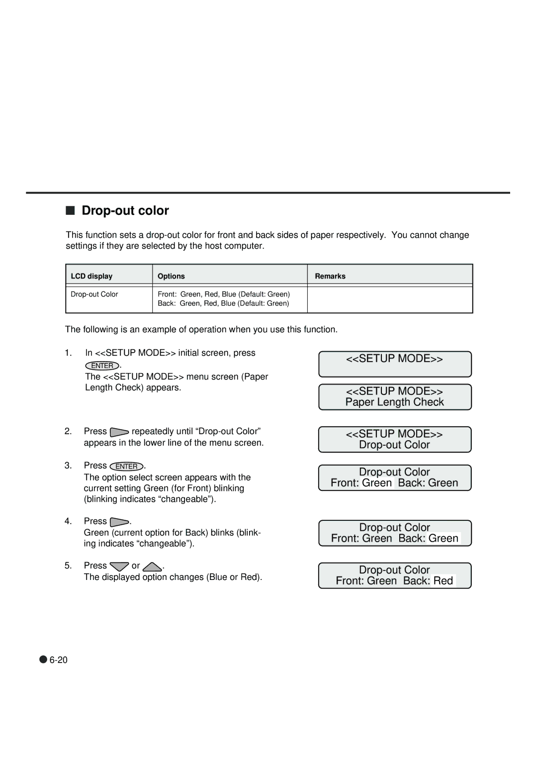 Fujitsu fi-4990C manual Drop-out color, Drop-out Color Front Green Back Green Front Green Back Red 