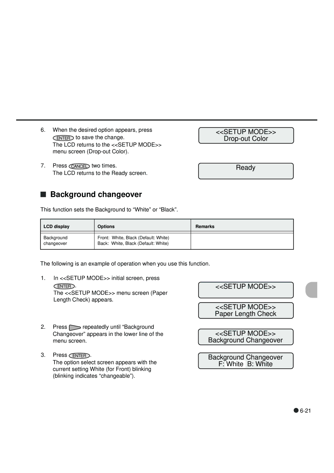 Fujitsu fi-4990C manual Background changeover, Drop-out Color Ready, Background Changeover White B White 