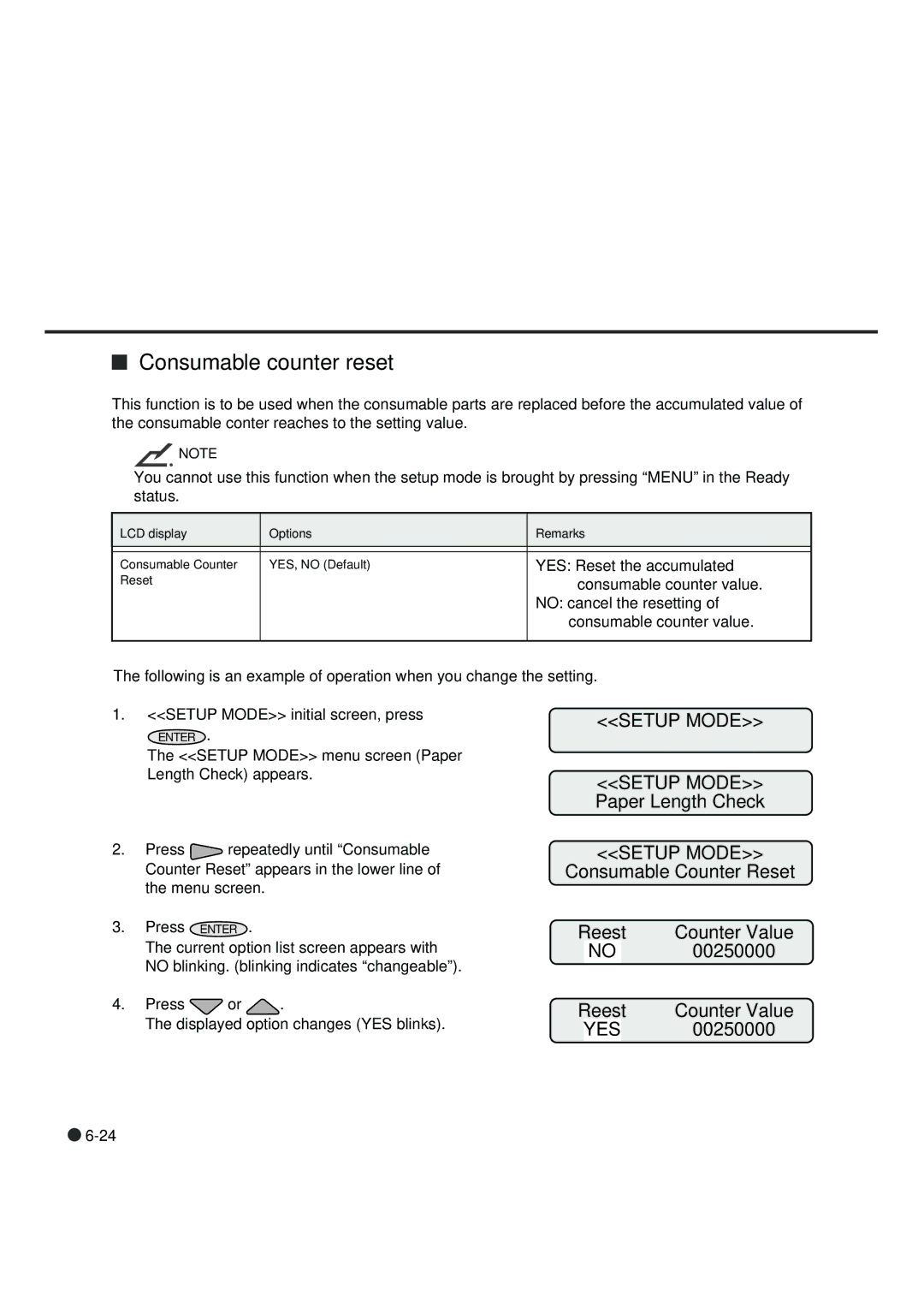 Fujitsu fi-4990C manual Consumable counter reset, Consumable Counter Reset Reest Counter Value 00250000 