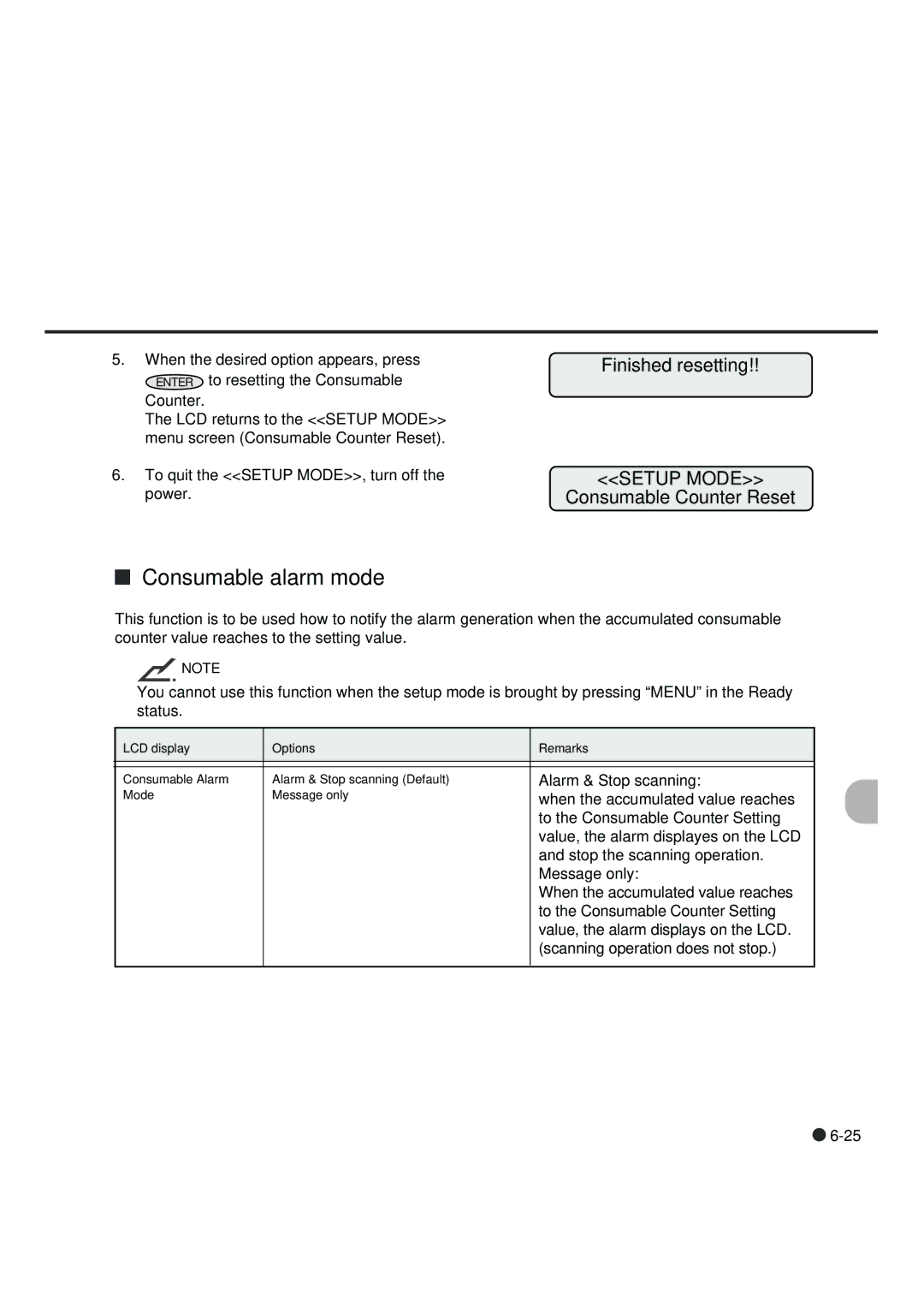 Fujitsu fi-4990C manual Consumable alarm mode, Finished resetting, Consumable Counter Reset 