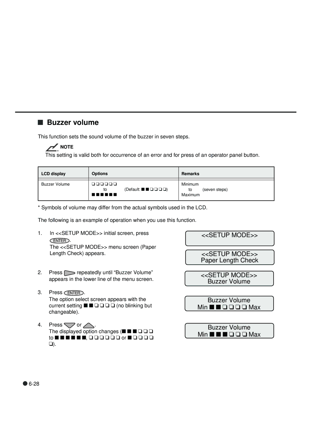 Fujitsu fi-4990C manual Buzzer volume, Buzzer Volume Min n n q q q q Max Min n n n q q q Max 