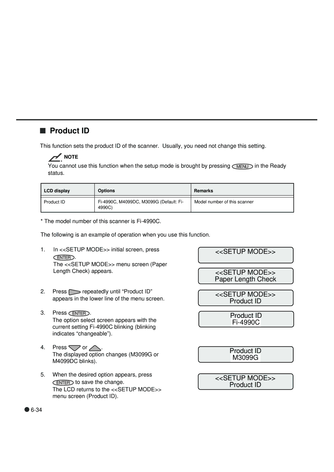 Fujitsu fi-4990C manual Product ID Fi-4990C, Product ID M3099G 