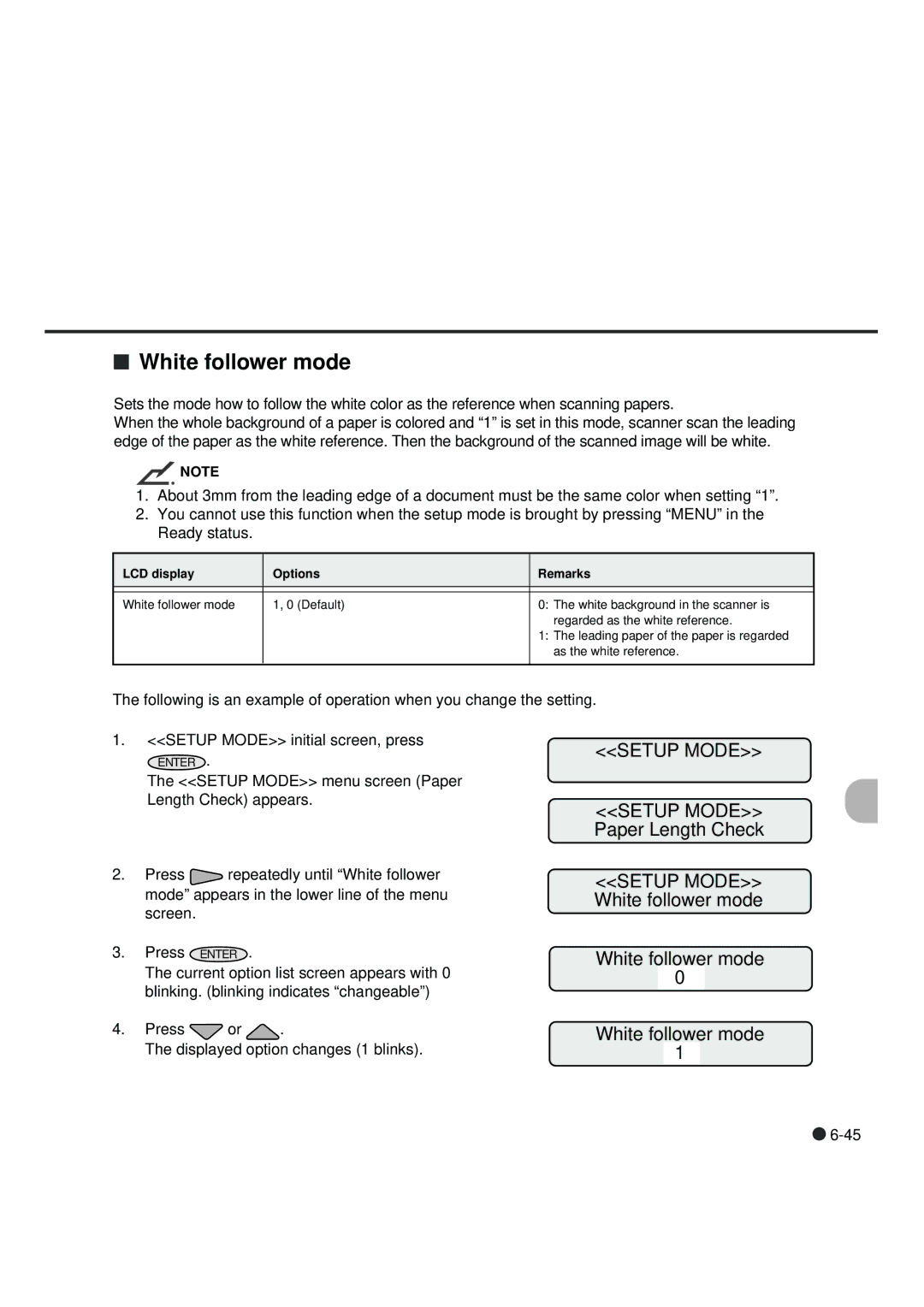 Fujitsu fi-4990C manual Setup Mode White follower mode 