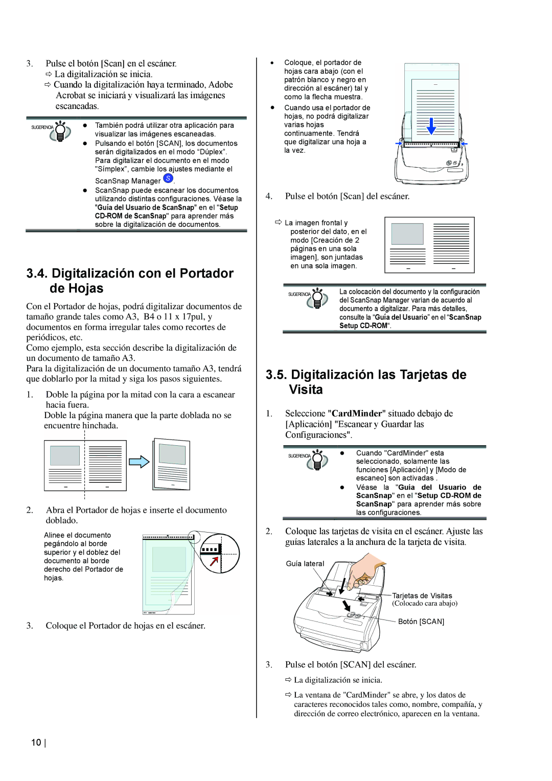 Fujitsu fi-5110EOX2 manual Digitalización con el Portador de Hojas, Digitalización las Tarjetas de Visita 