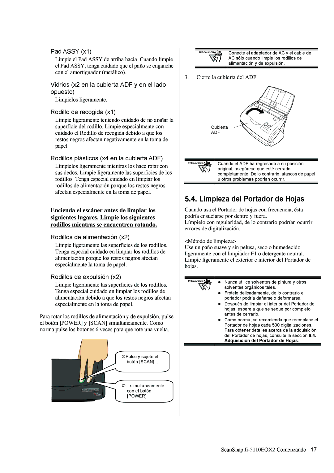 Fujitsu fi-5110EOX2 manual Limpieza del Portador de Hojas, Límpielos ligeramente 