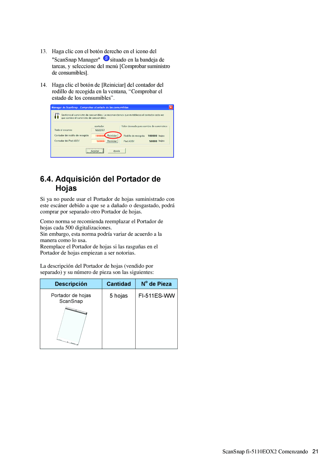 Fujitsu fi-5110EOX2 manual Adquisición del Portador de Hojas, Portador de hojas, ScanSnap 