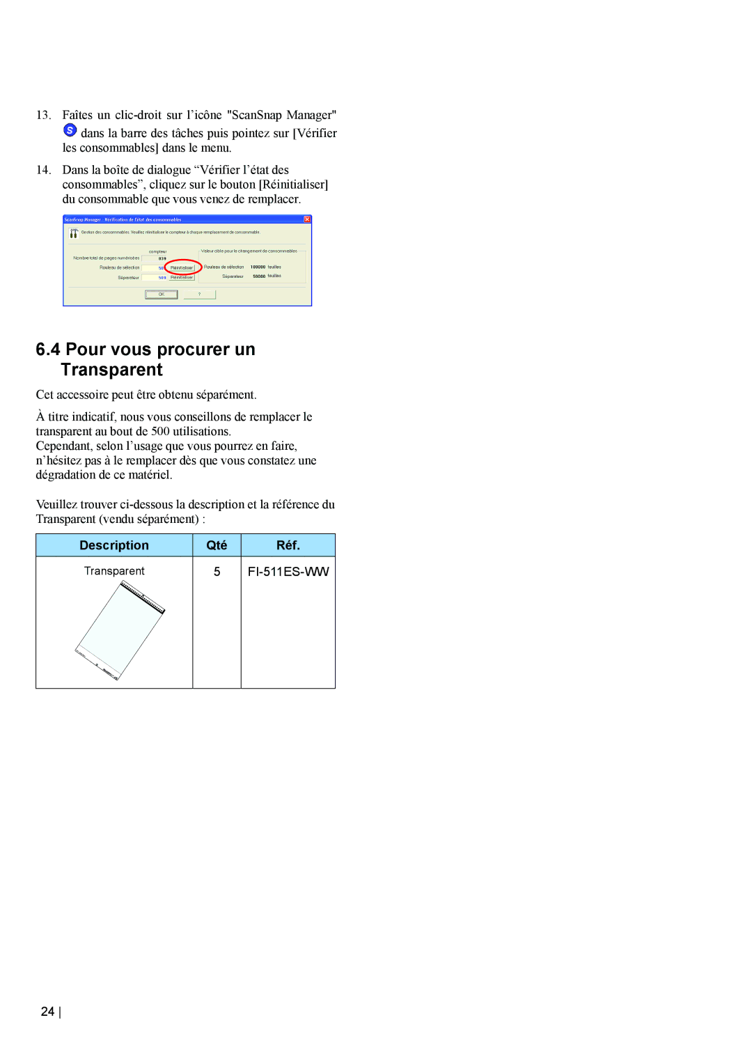 Fujitsu fi-5110EOX2 manual Pour vous procurer un Transparent 