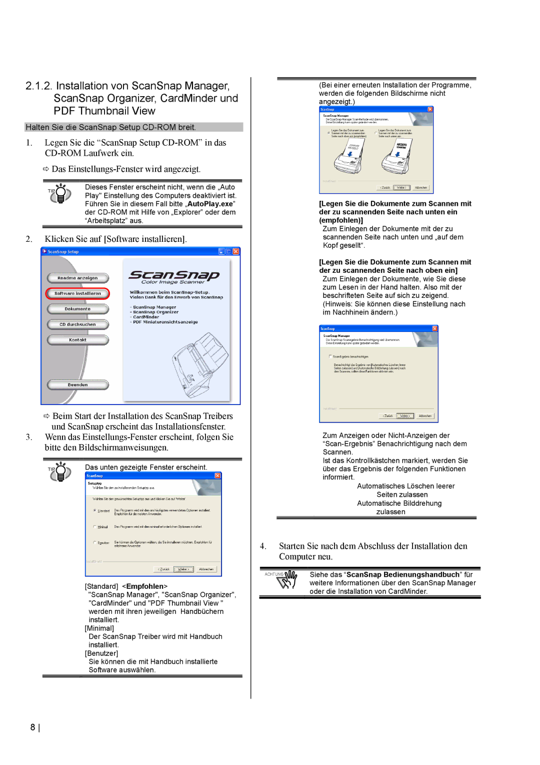 Fujitsu fi-5110EOX2 manual Oder die Installation von CardMinder 