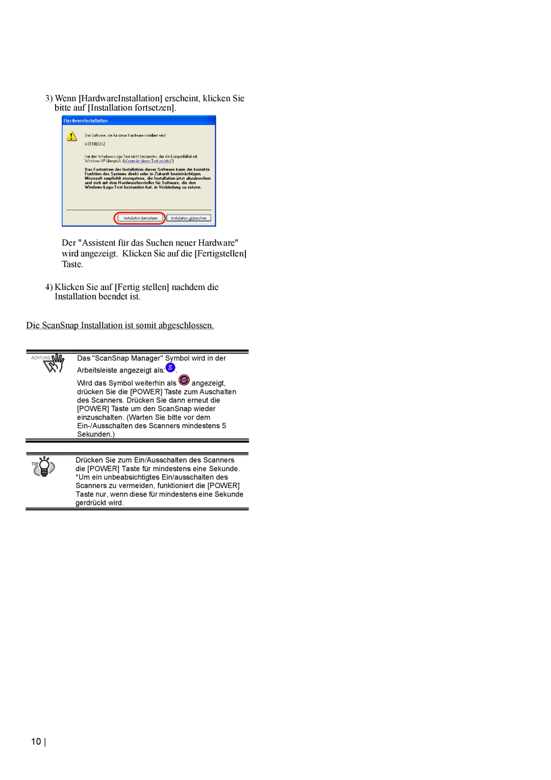 Fujitsu fi-5110EOX2 manual Das ScanSnap Manager Symbol wird in der 