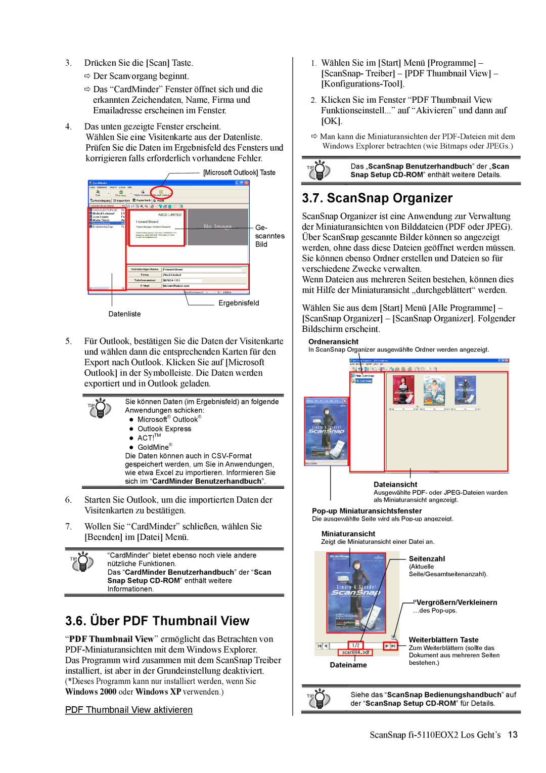 Fujitsu fi-5110EOX2 Snap Setup CD-ROM enthält weitere Details, Ordneransicht, Dateiansicht Pop-up Miniaturansichtsfenster 