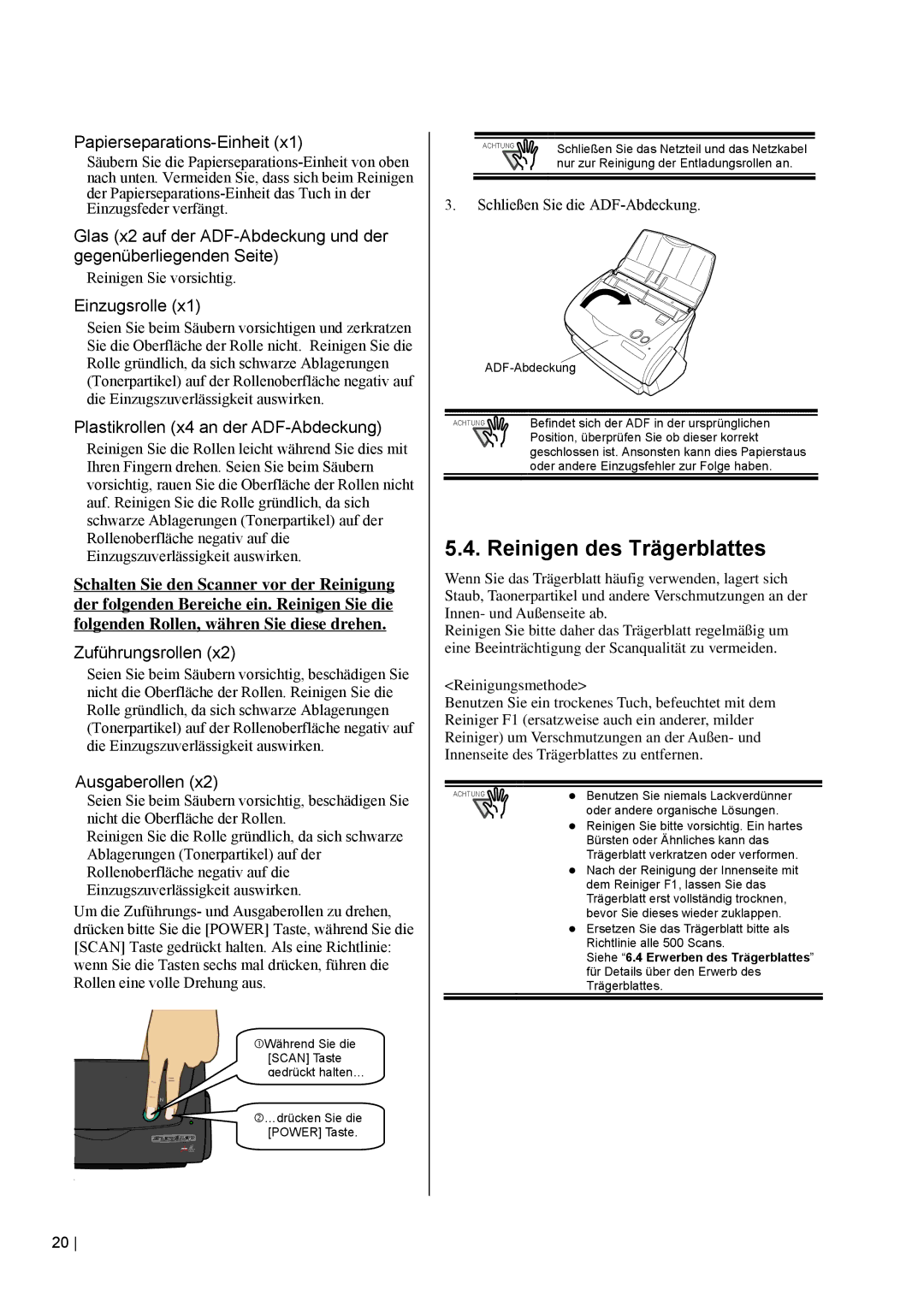 Fujitsu fi-5110EOX2 manual Reinigen des Trägerblattes, Reinigen Sie vorsichtig 