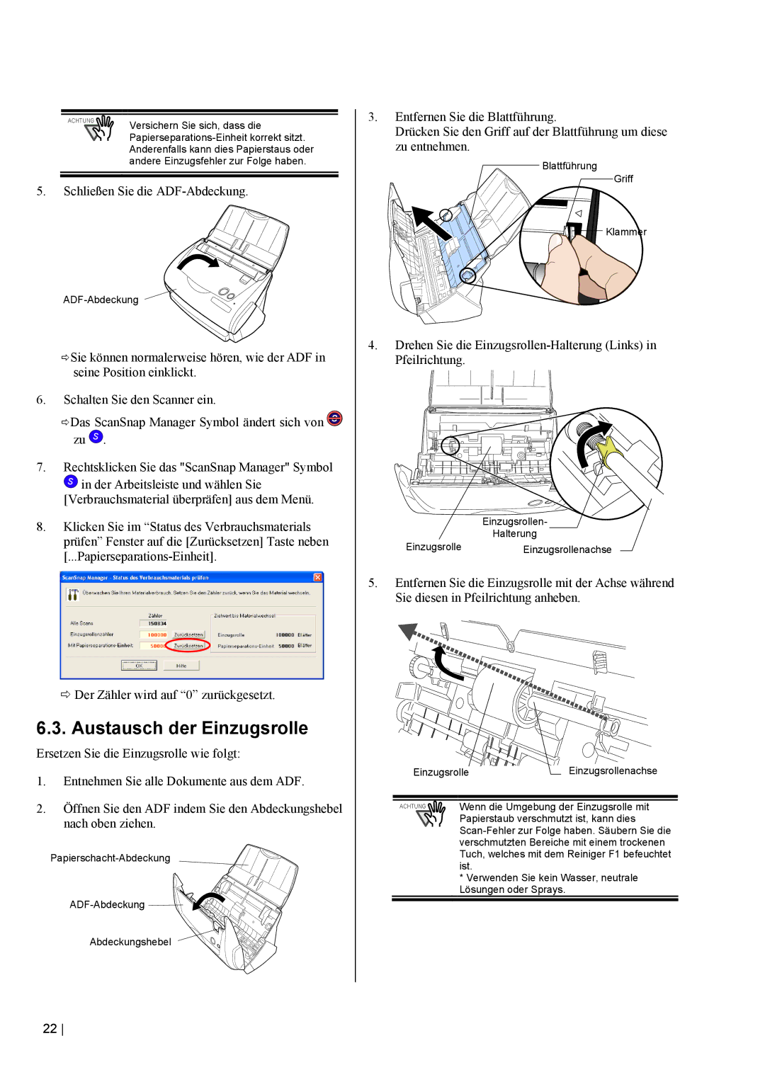 Fujitsu fi-5110EOX2 manual Austausch der Einzugsrolle 