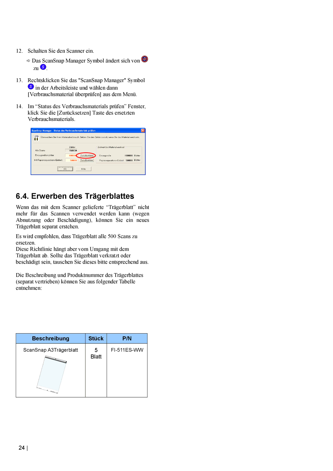 Fujitsu fi-5110EOX2 manual Erwerben des Trägerblattes, ScanSnap A3Trägerblatt 