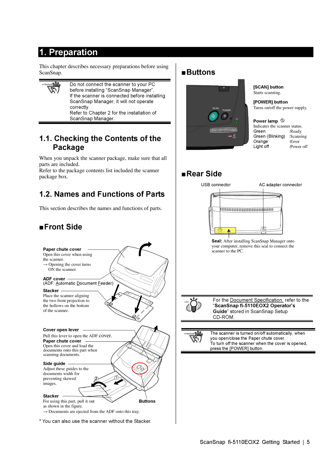 Fujitsu fi-5110EOX2 manual Preparation 