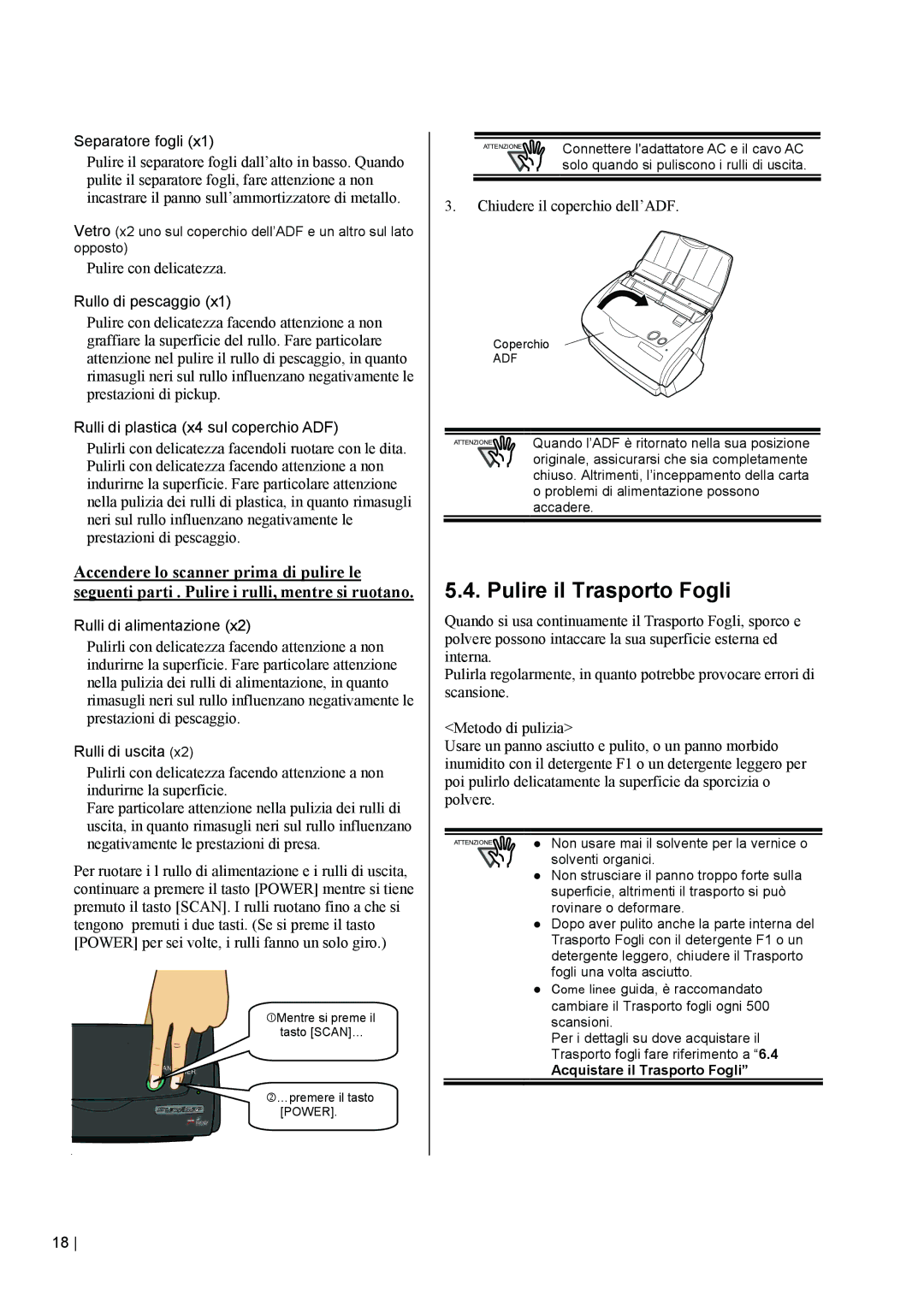 Fujitsu fi-5110EOX2 manual Pulire il Trasporto Fogli, Pulire con delicatezza 