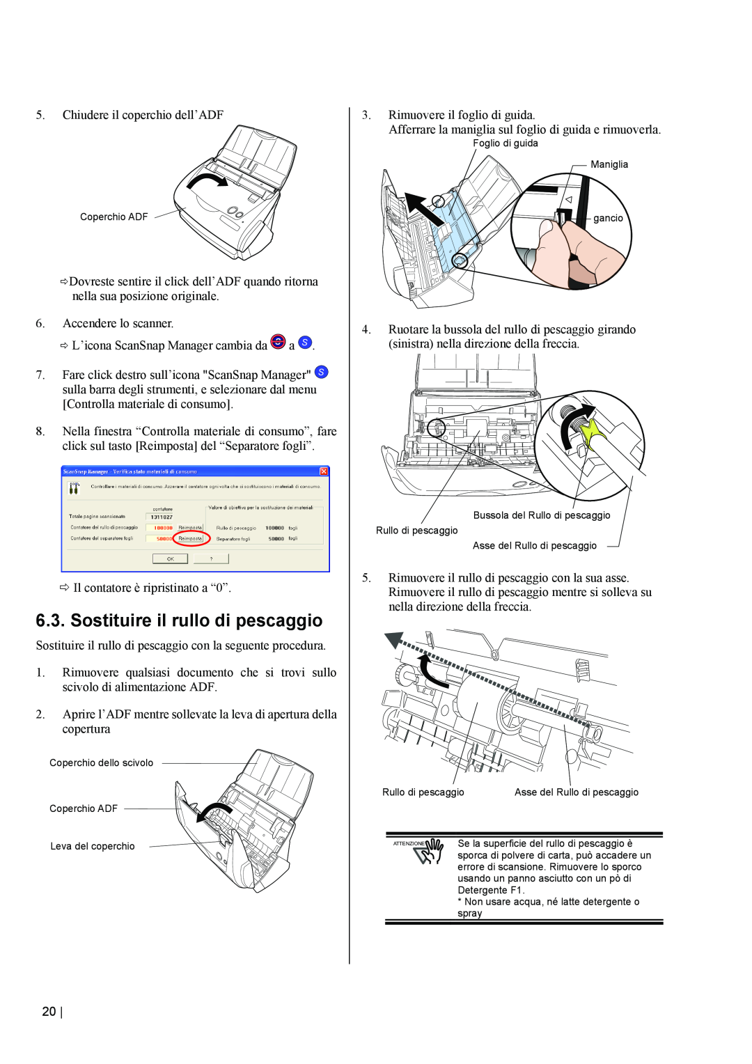 Fujitsu fi-5110EOX2 manual Sostituire il rullo di pescaggio, sporca di polvere di carta, può accadere un 