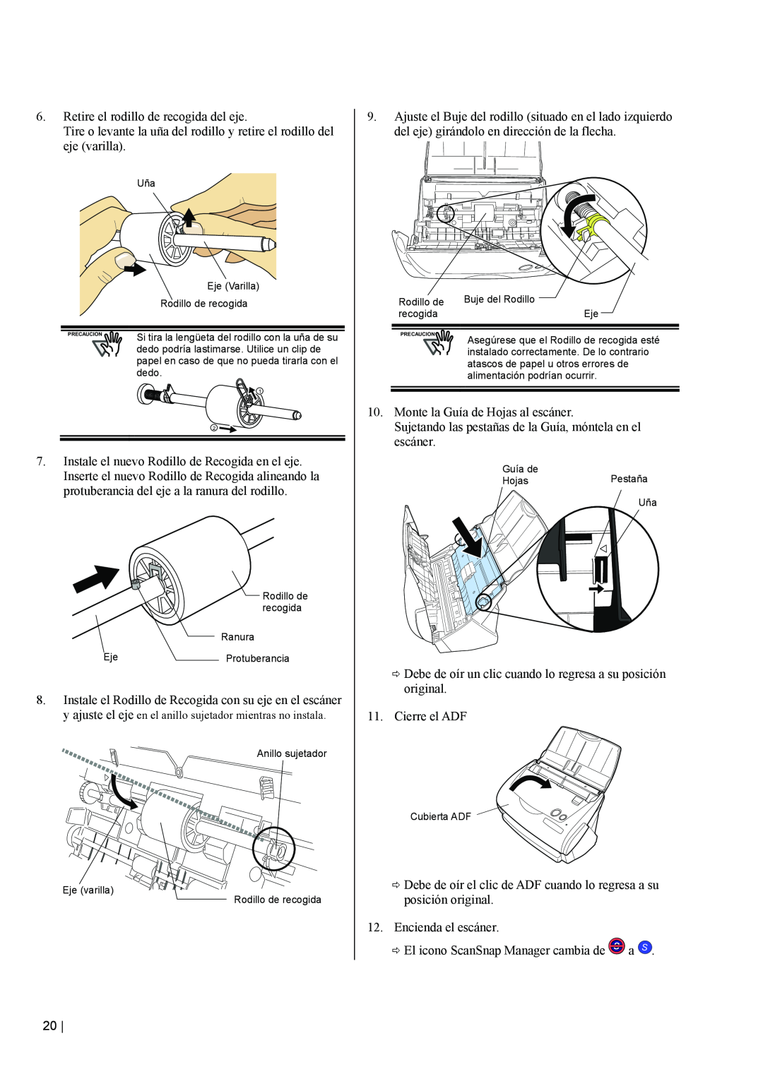 Fujitsu fi-5110EOX2 manual Retire el rodillo de recogida del eje 