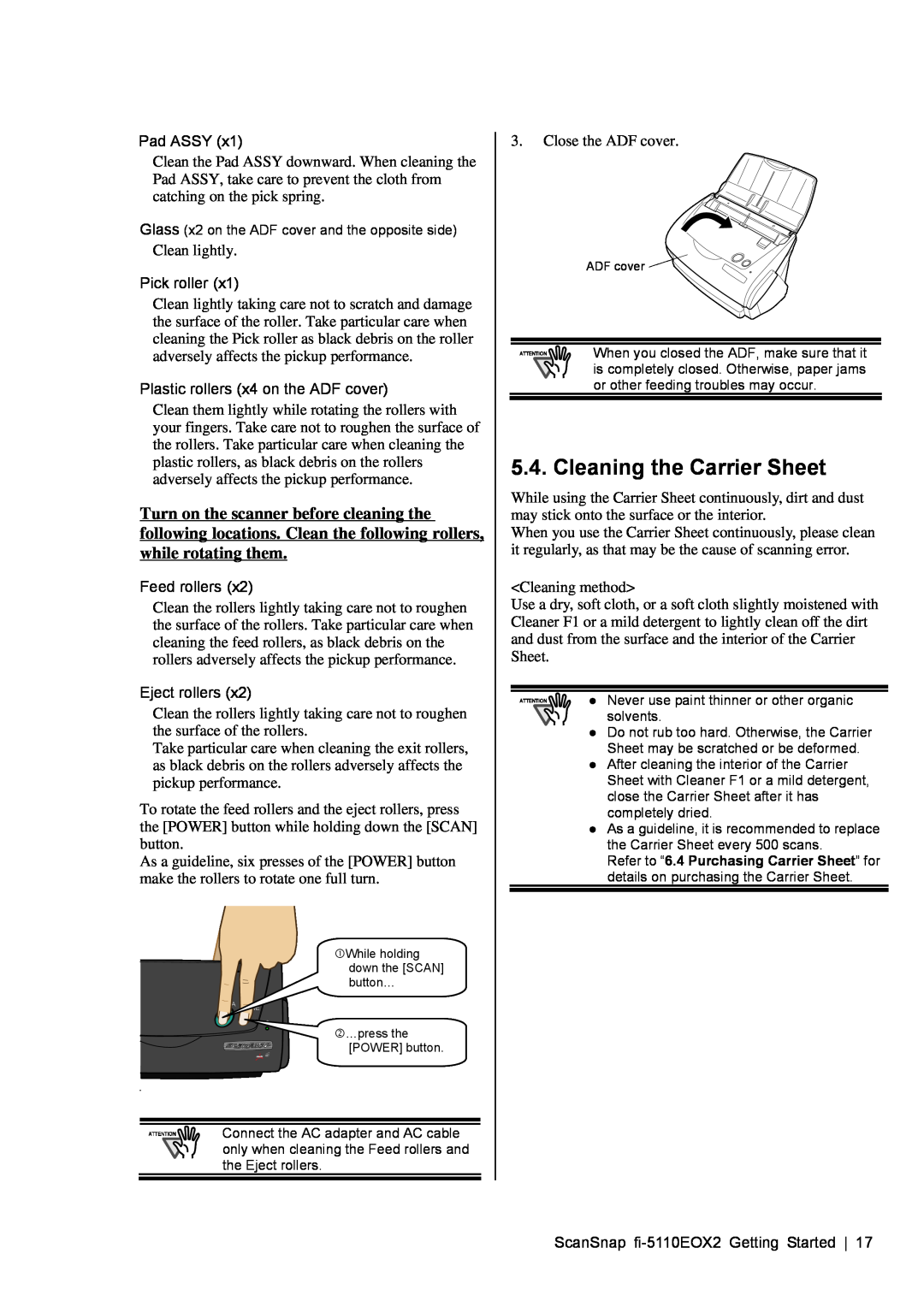 Fujitsu fi-5110EOX2 manual Cleaning the Carrier Sheet 