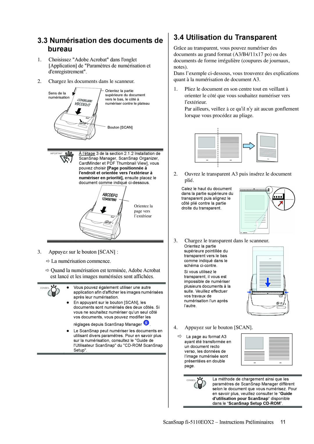 Fujitsu fi-5110EOX2 3.3 Numérisation des documents de bureau, Utilisation du Transparent, dans le “ScanSnap Setup CD-ROM ” 