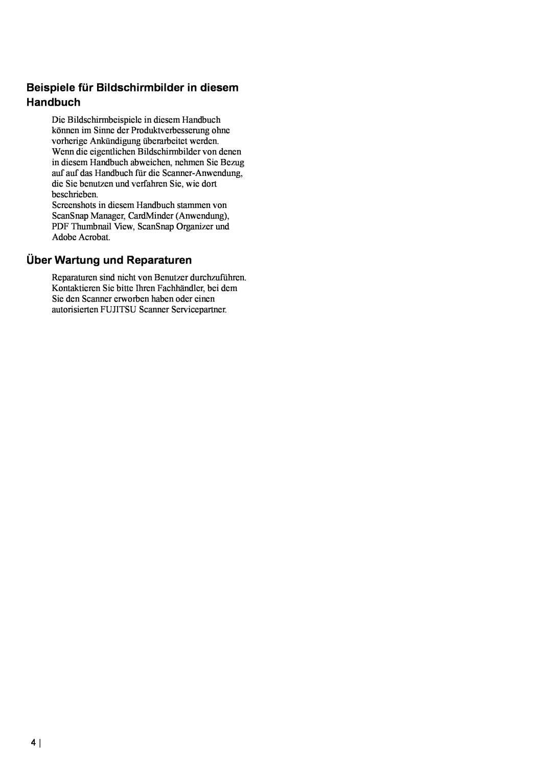 Fujitsu fi-5110EOX2 manual Beispiele für Bildschirmbilder in diesem Handbuch, Über Wartung und Reparaturen 