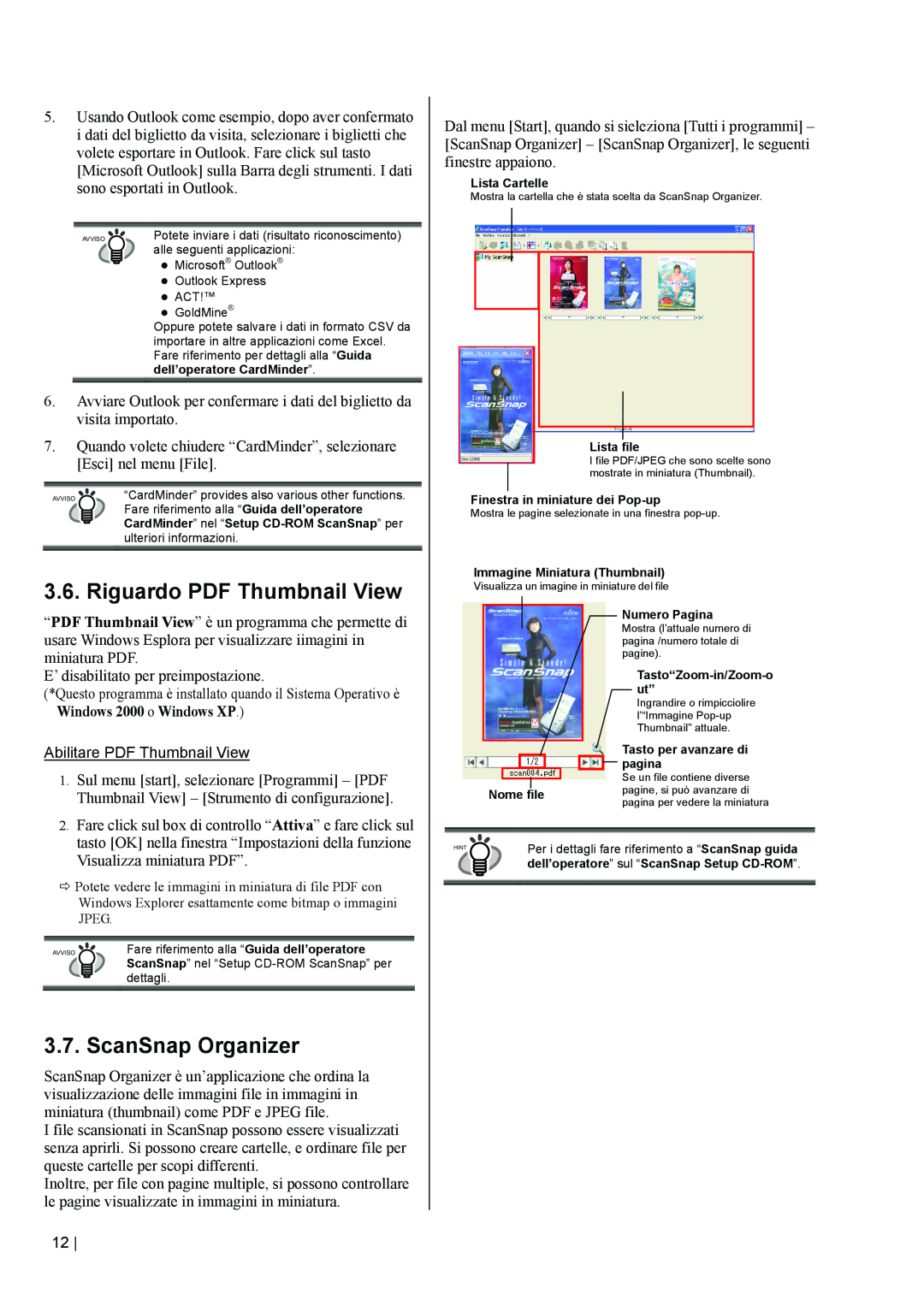 Fujitsu fi-5110EOX2 manual Abilitare PDF Thumbnail View, ScanSnap Organizer 