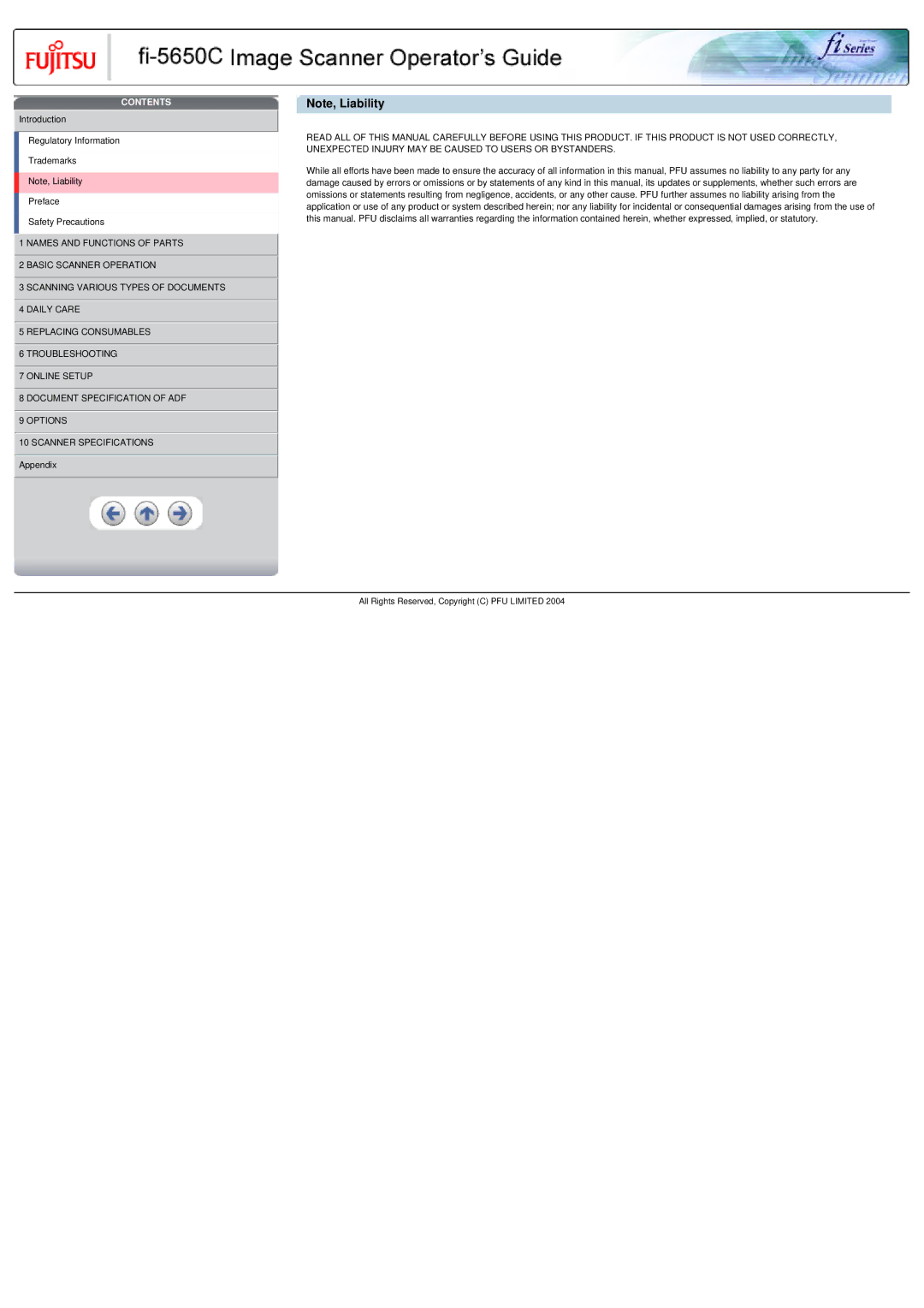 Fujitsu fi-5650C specifications Contents 