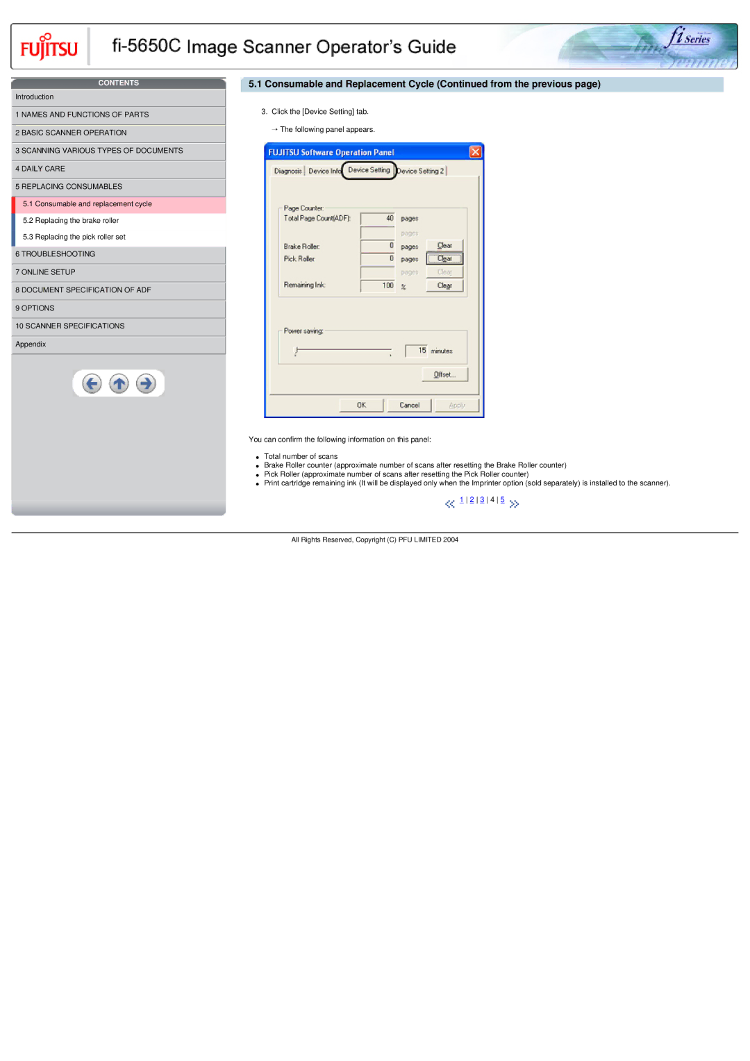 Fujitsu fi-5650C specifications Consumable and Replacement Cycle from the previous 