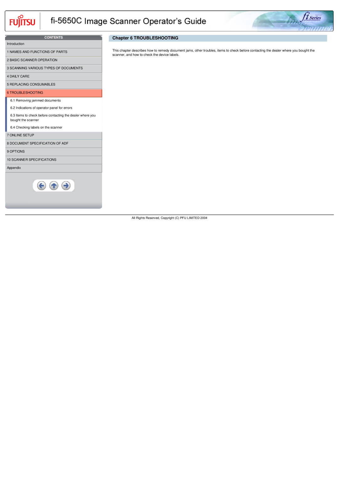 Fujitsu fi-5650C specifications Troubleshooting 