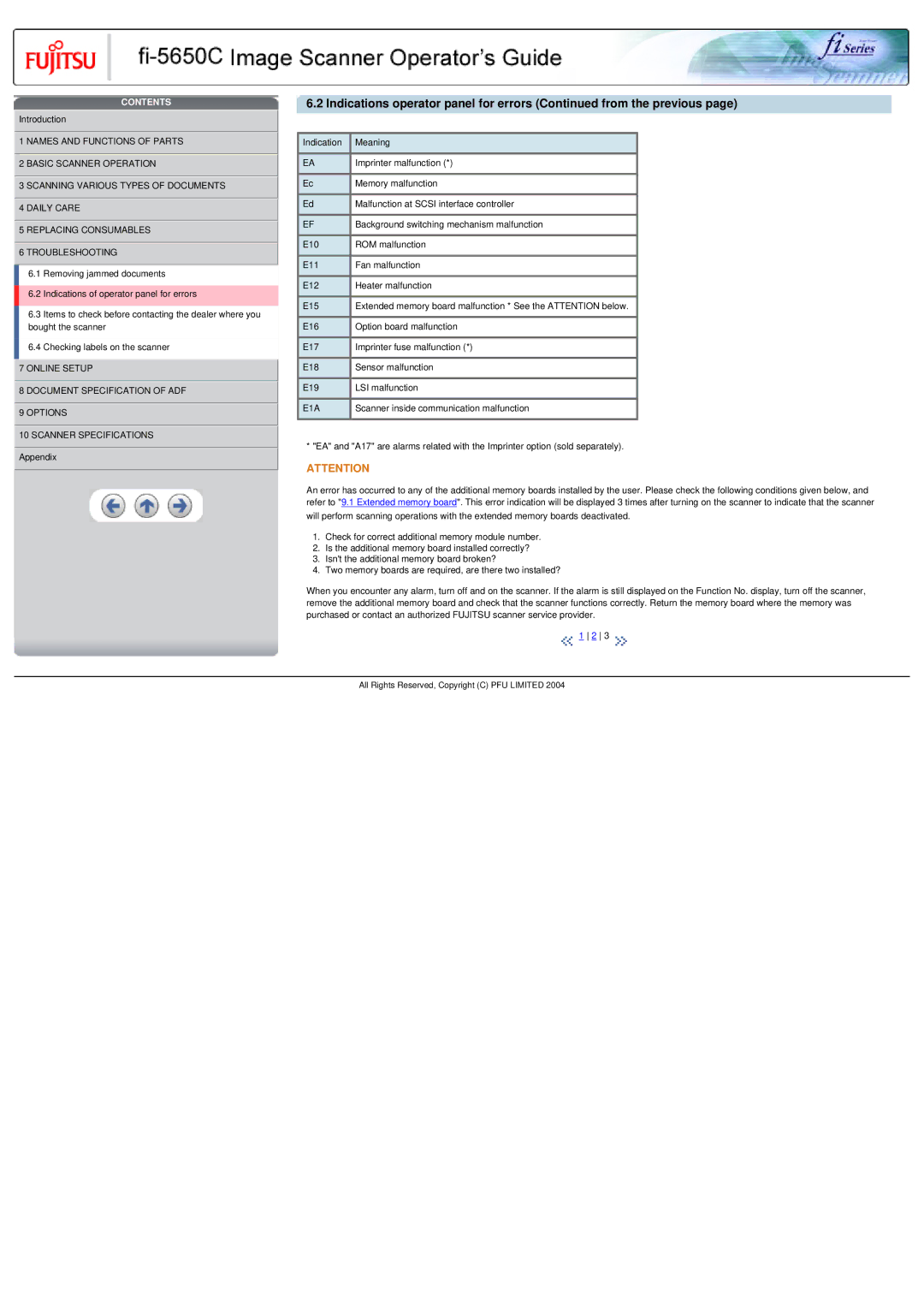 Fujitsu fi-5650C specifications Indications operator panel for errors from the previous, E1A 